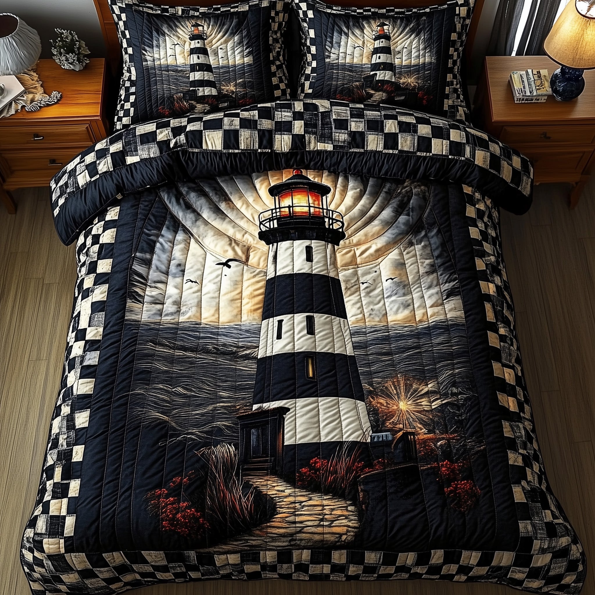 Nautical Lighthouse Quilted Bedding Set Seaside Nautical Theme Best Bedding Gifts
