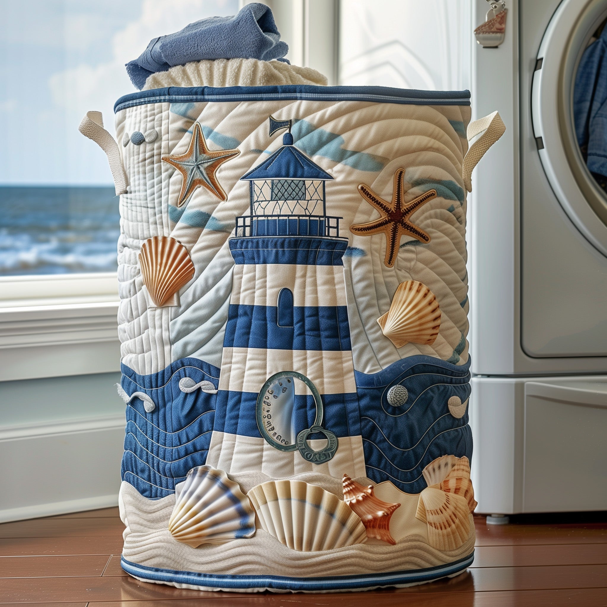 Nautical Lighthouse Quilted Laundry Basket Back To School Merch