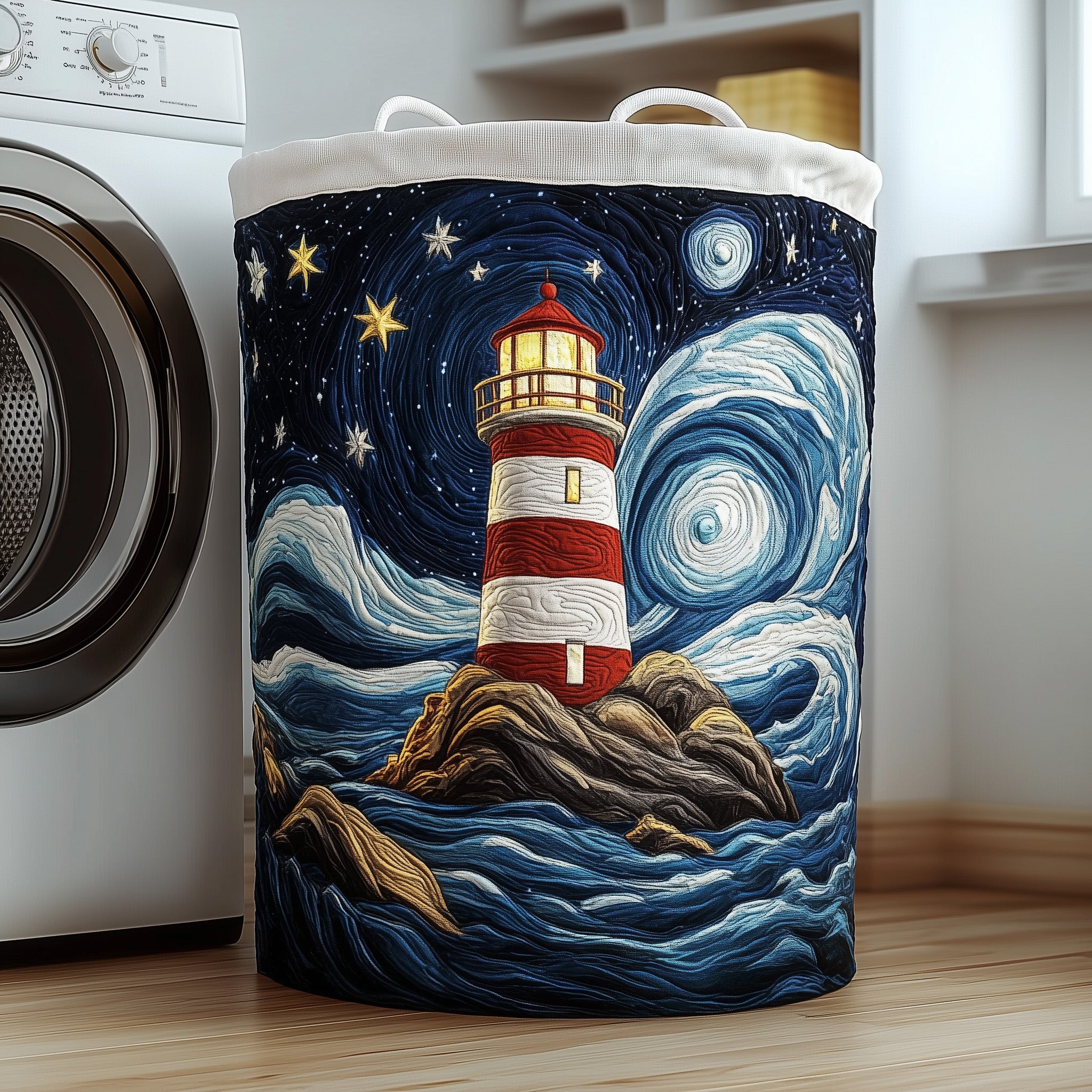 Nautical Lighthouse Quilted Laundry Basket Merch For Dad