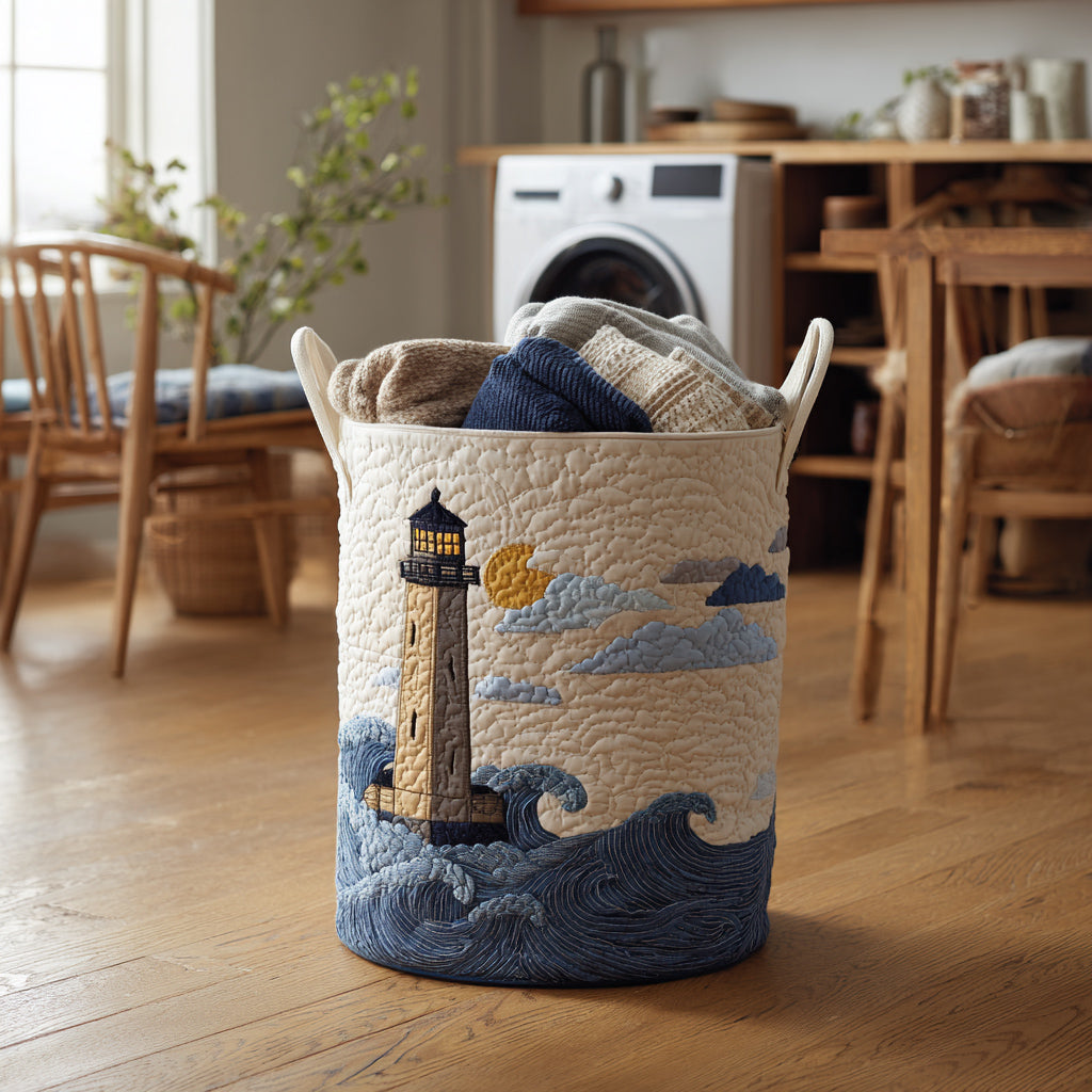 Nautical Lighthouse Quilted Laundry Basket Merch For Family Time(1)