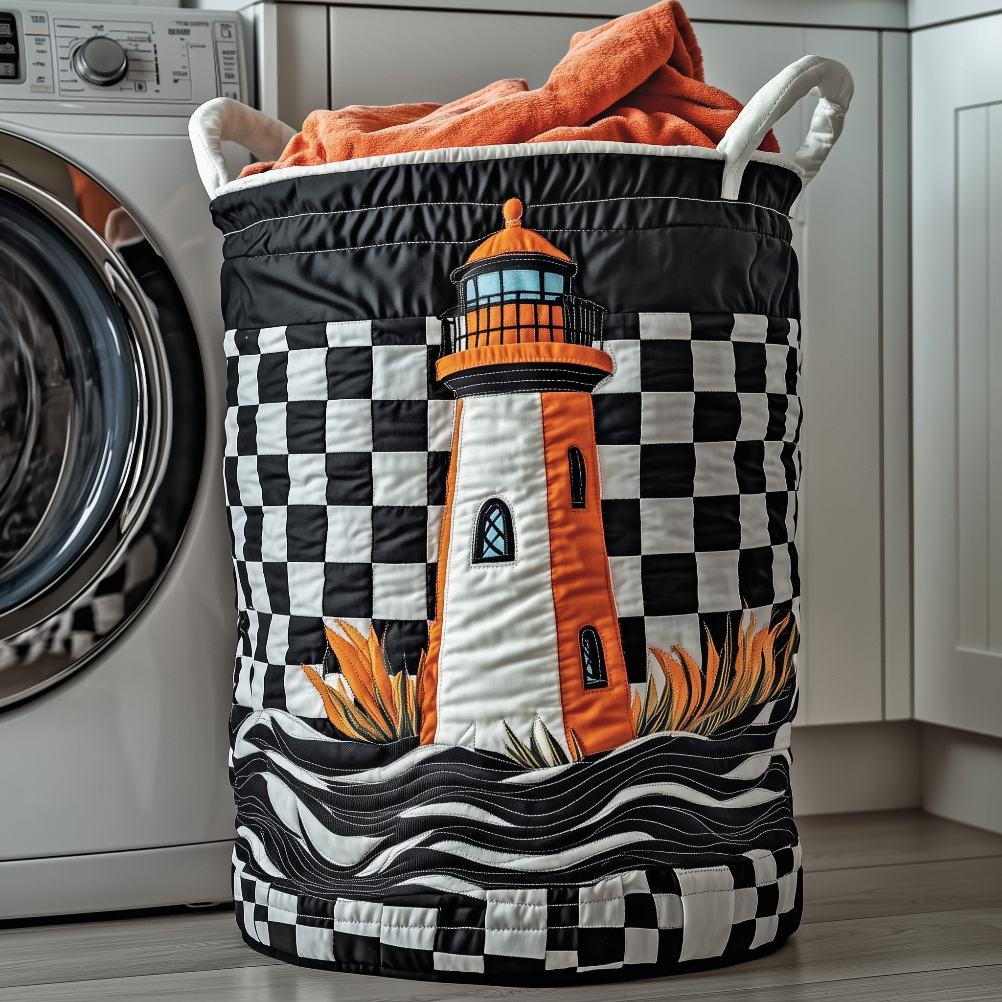 Nautical Lighthouse Quilted Laundry Basket Merch For Family Time