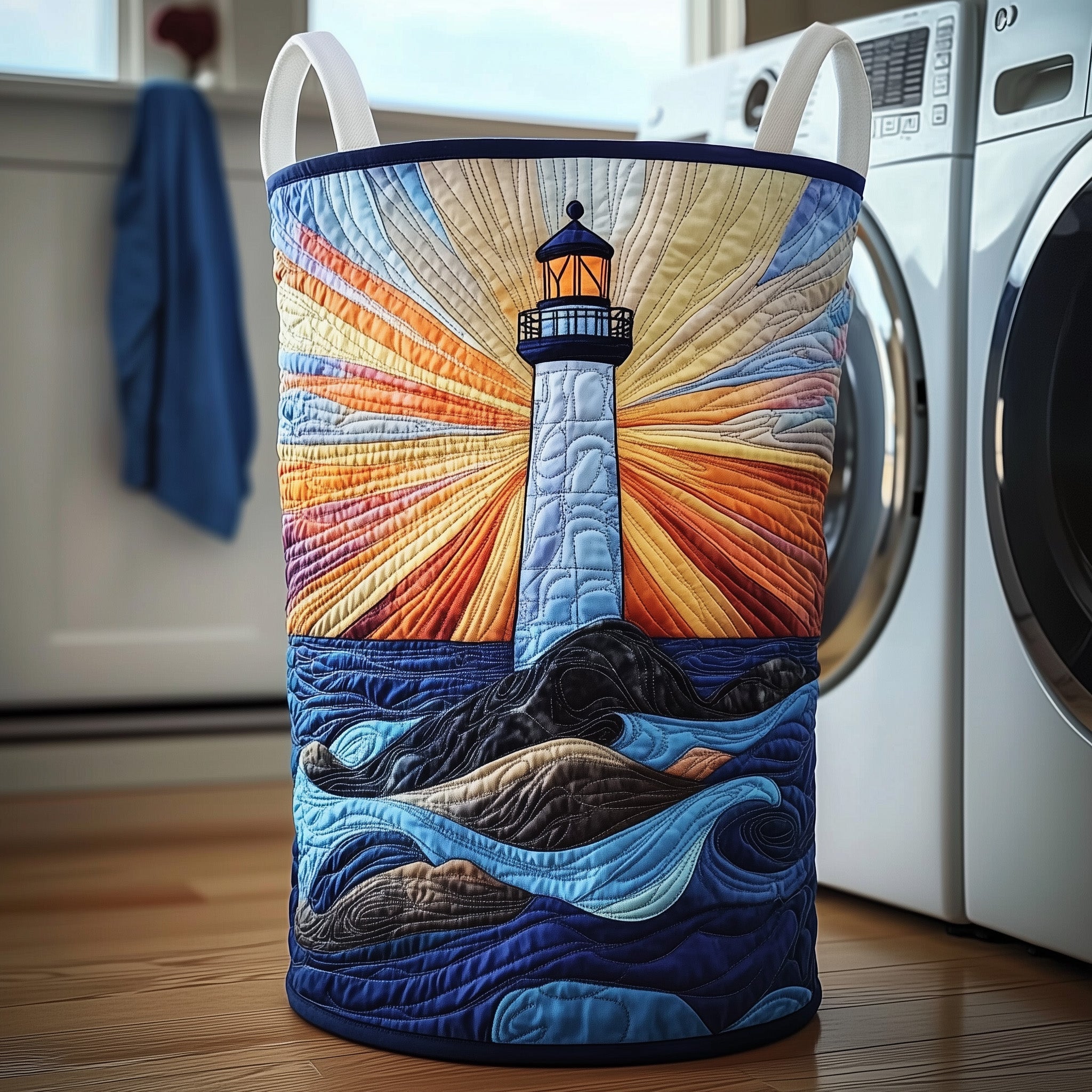 Nautical Lighthouse Quilted Laundry Basket Thoughtful Housewarming Gift