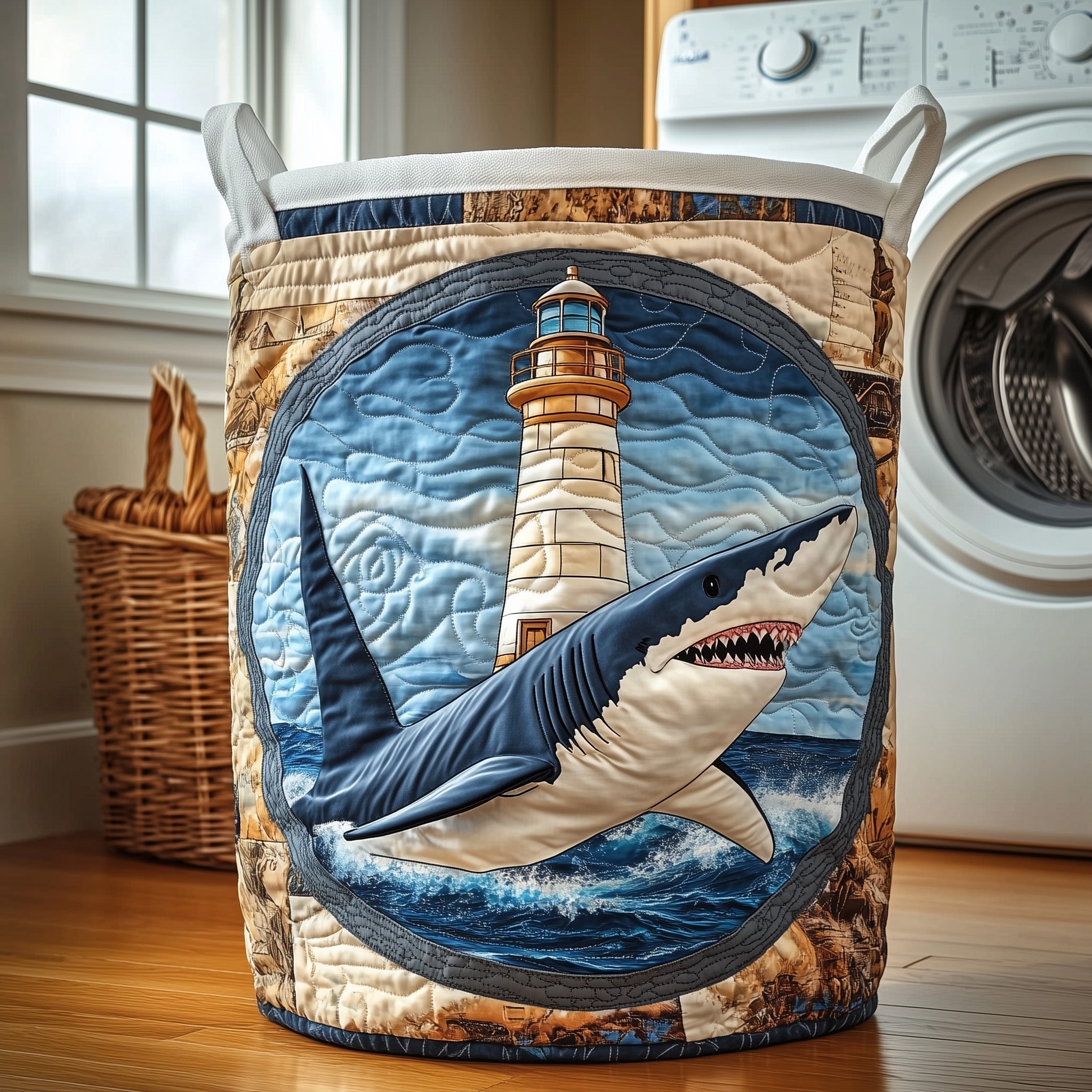 Nautical Lighthouse Quilted Laundry Basket Unique Gift For Laundry Lovers