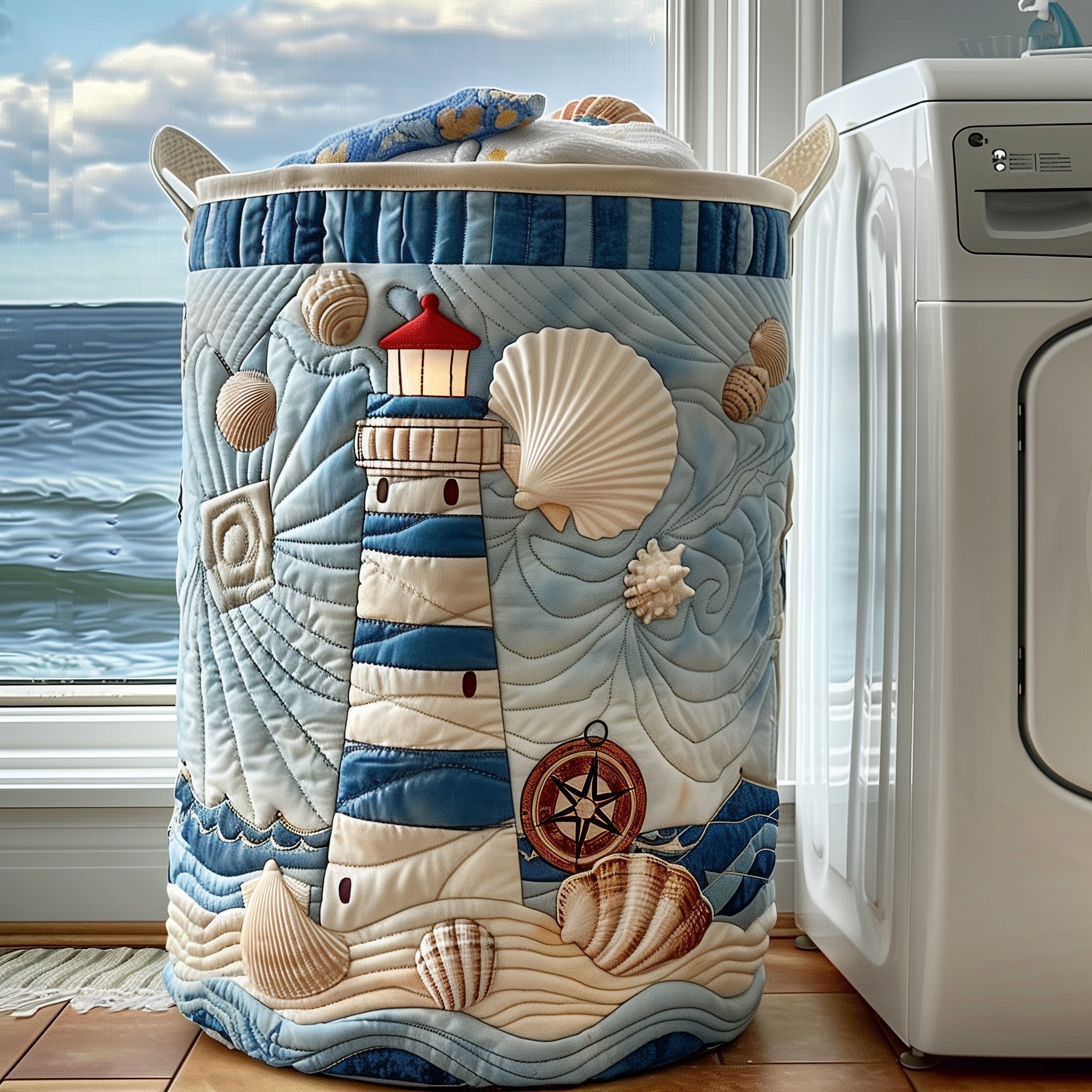 Nautical Lighthouse Quilted Laundry Basket Winter Merch Essentials