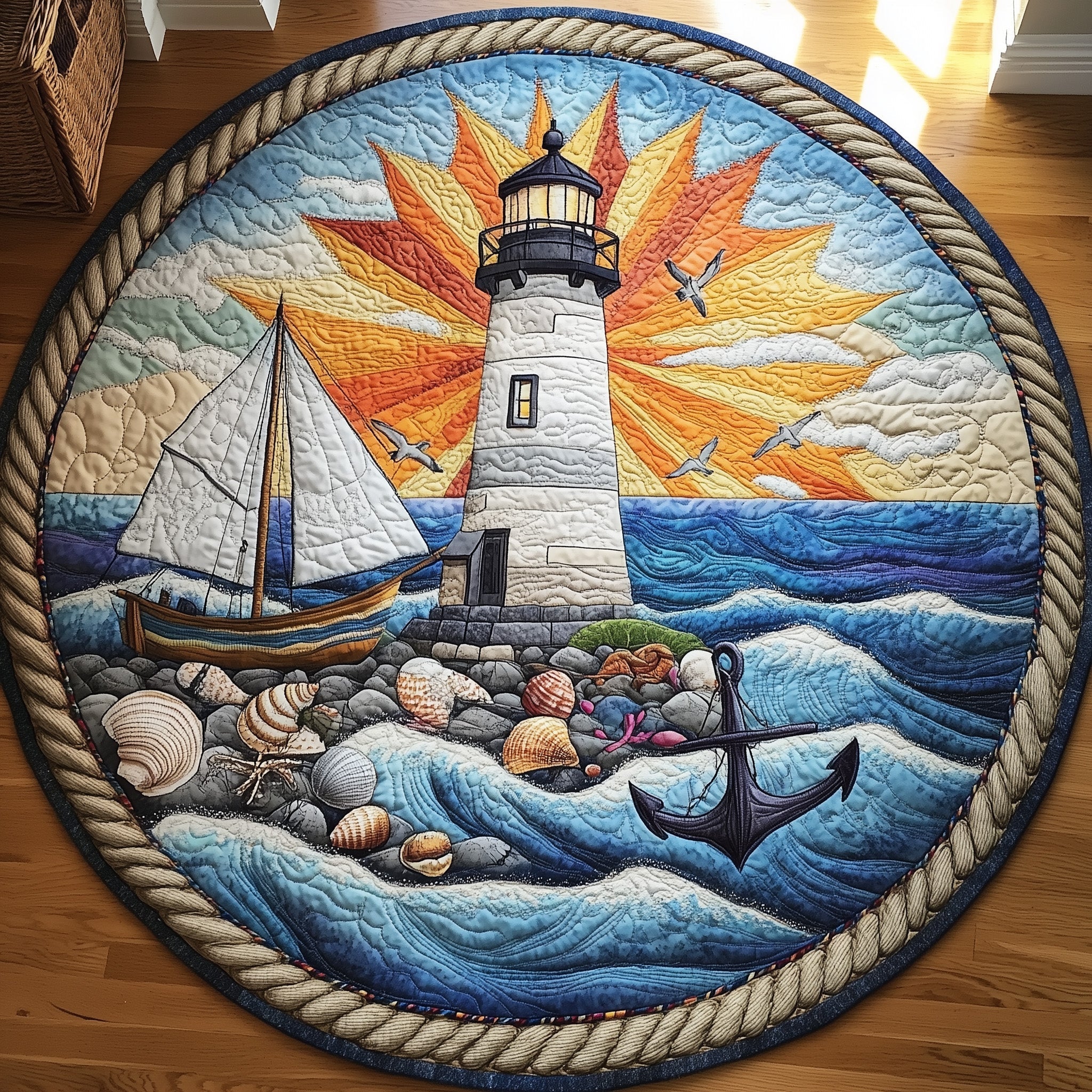 Nautical Lighthouse Quilted Round Mat Gftonl3769 Gift For Kids