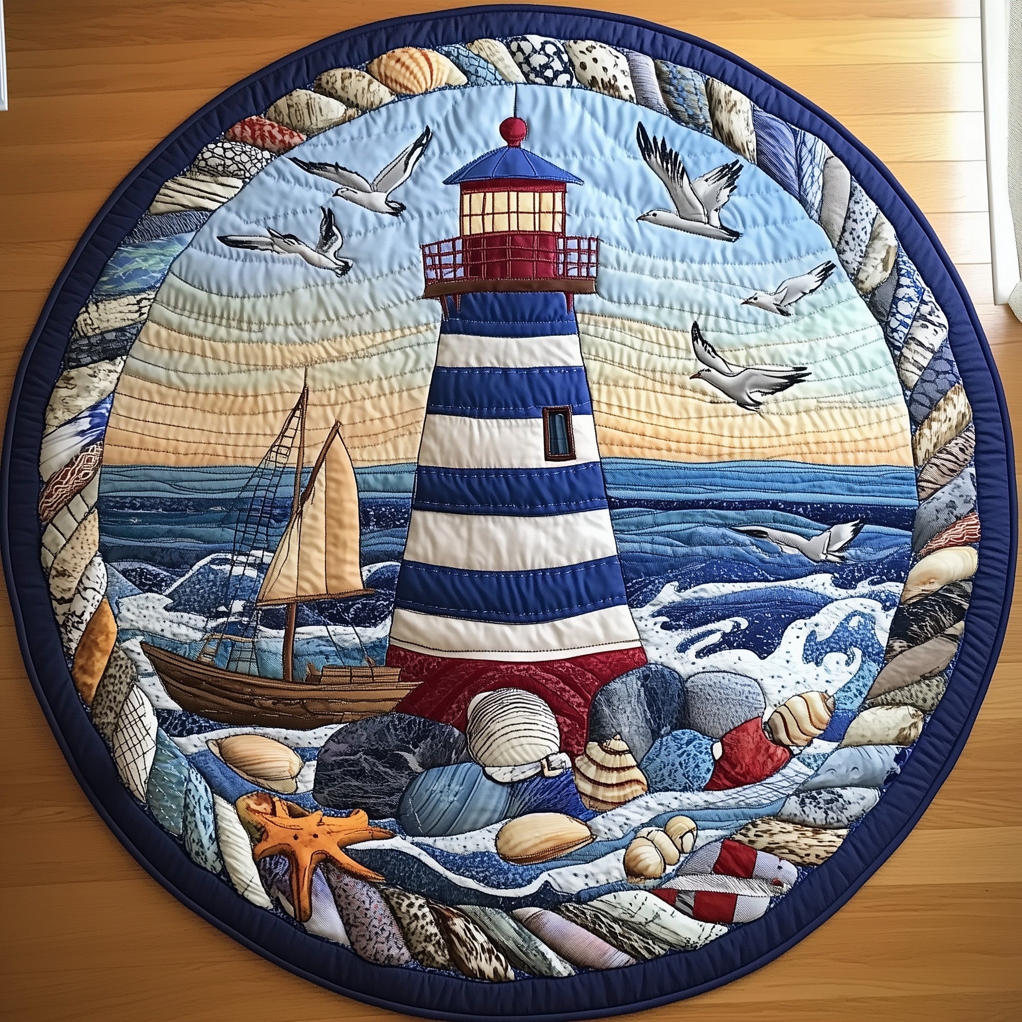Nautical Lighthouse Quilted Round Mat Gftonl3770 Gift For Him