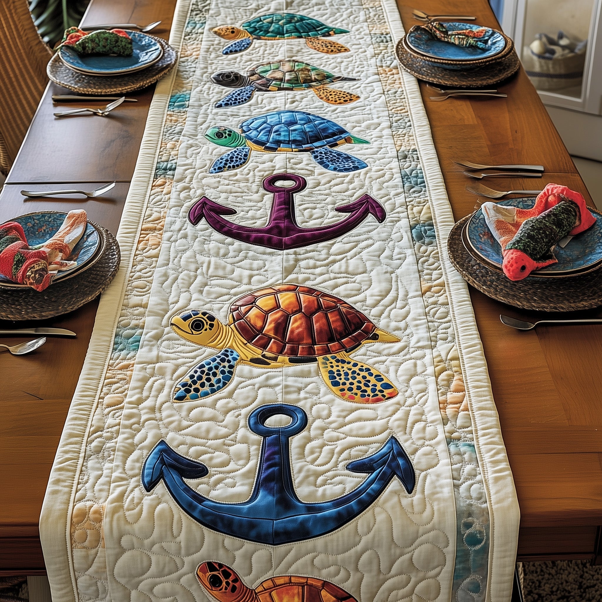 Nautical Nest Quilted Table Runner Table Runner for Christmas Decor