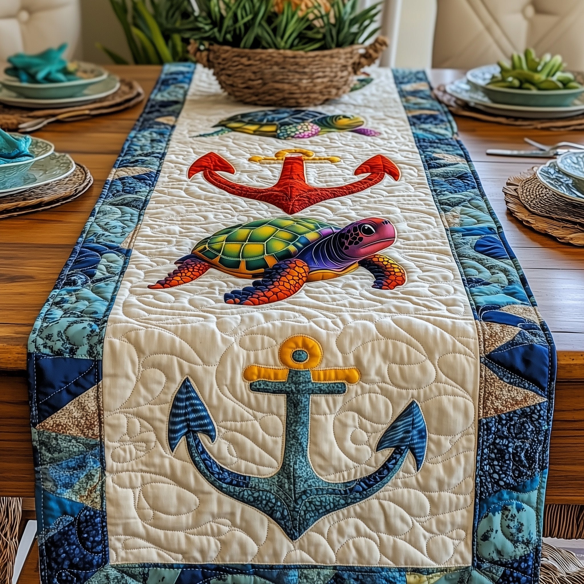 Nautical Nest Quilted Table Runner Xmas Table Runner for Family Gatherings