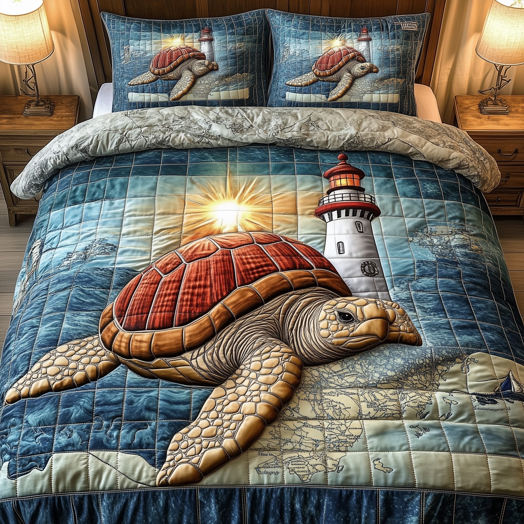 Nautical Nesting Quilted Bedding Set Duvet Cover Bed Sheet Best Lighthouse Gift Items