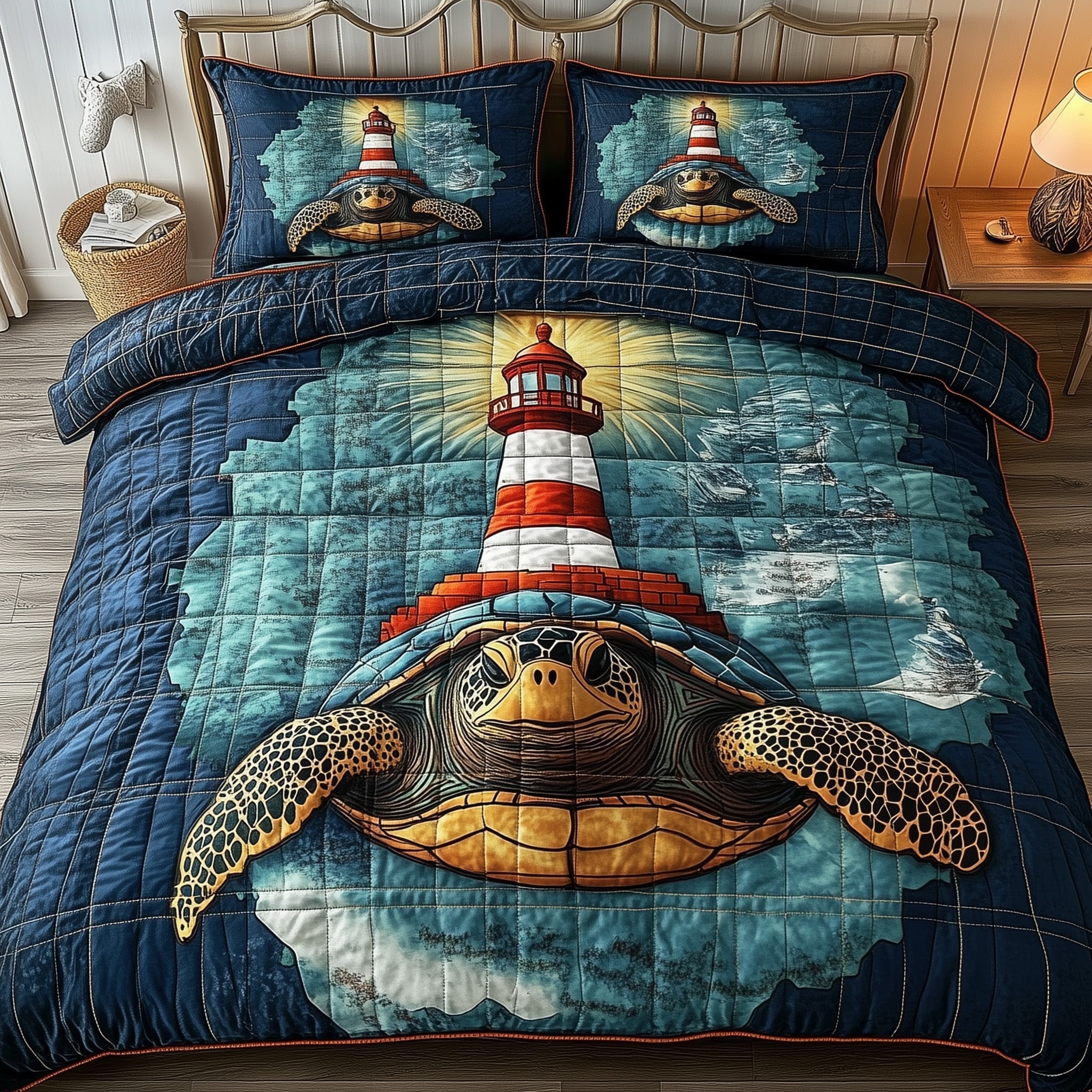 Nautical Nesting Quilted Bedding Set Duvet Cover Bed Sheet Lighthouse Christmas Gifts