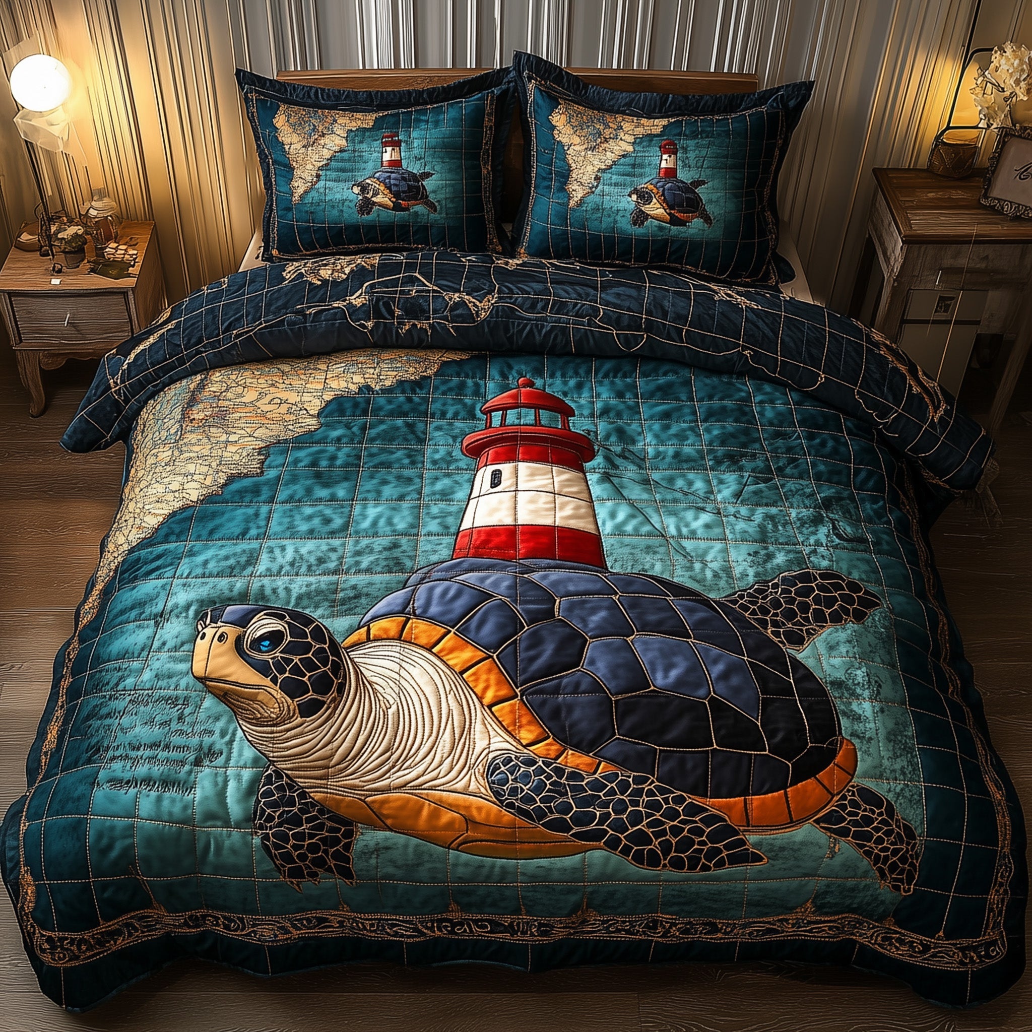 Nautical Nesting Quilted Bedding Set Duvet Cover Bed Sheet Lighthouse Gift Ideas For Her