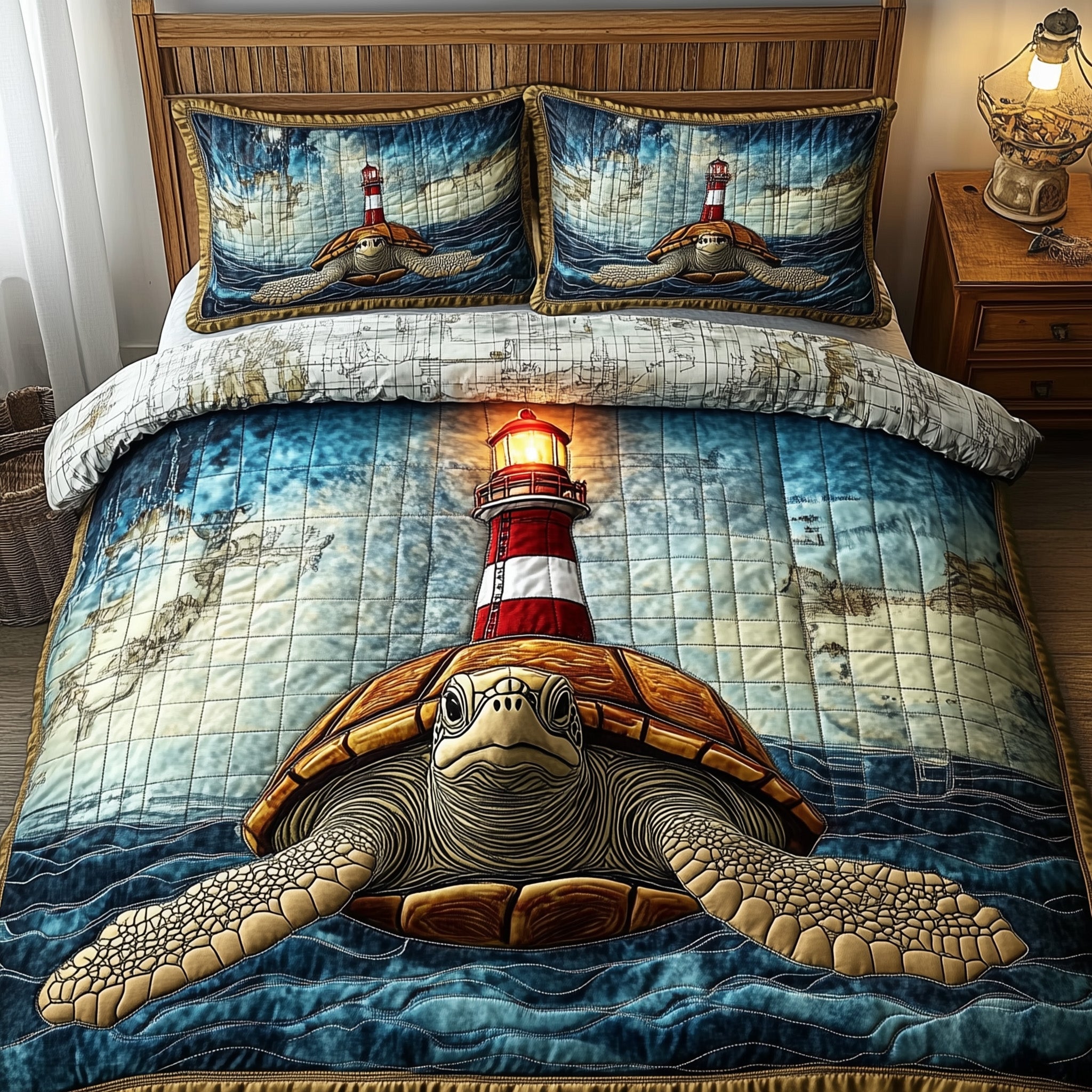 Nautical Nesting Quilted Bedding Set Duvet Cover Bed Sheet Lighthouse Gifts For Mom