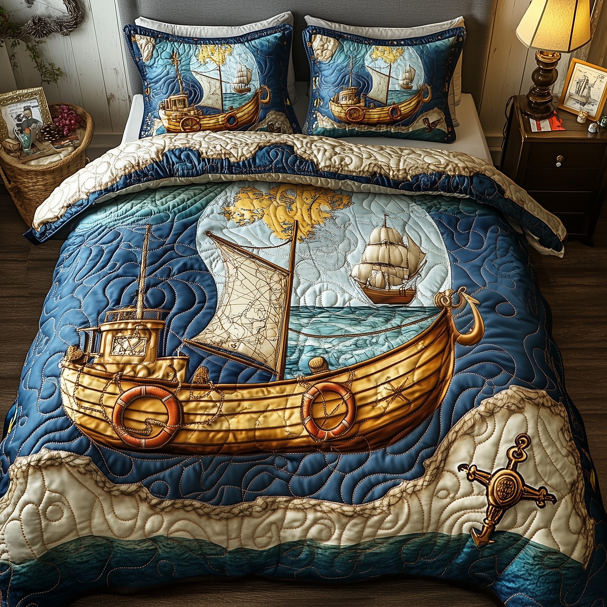 Nautical Quilted Bedding Set Duvet Cover Bed Sheet Best Lighthouse Gifts