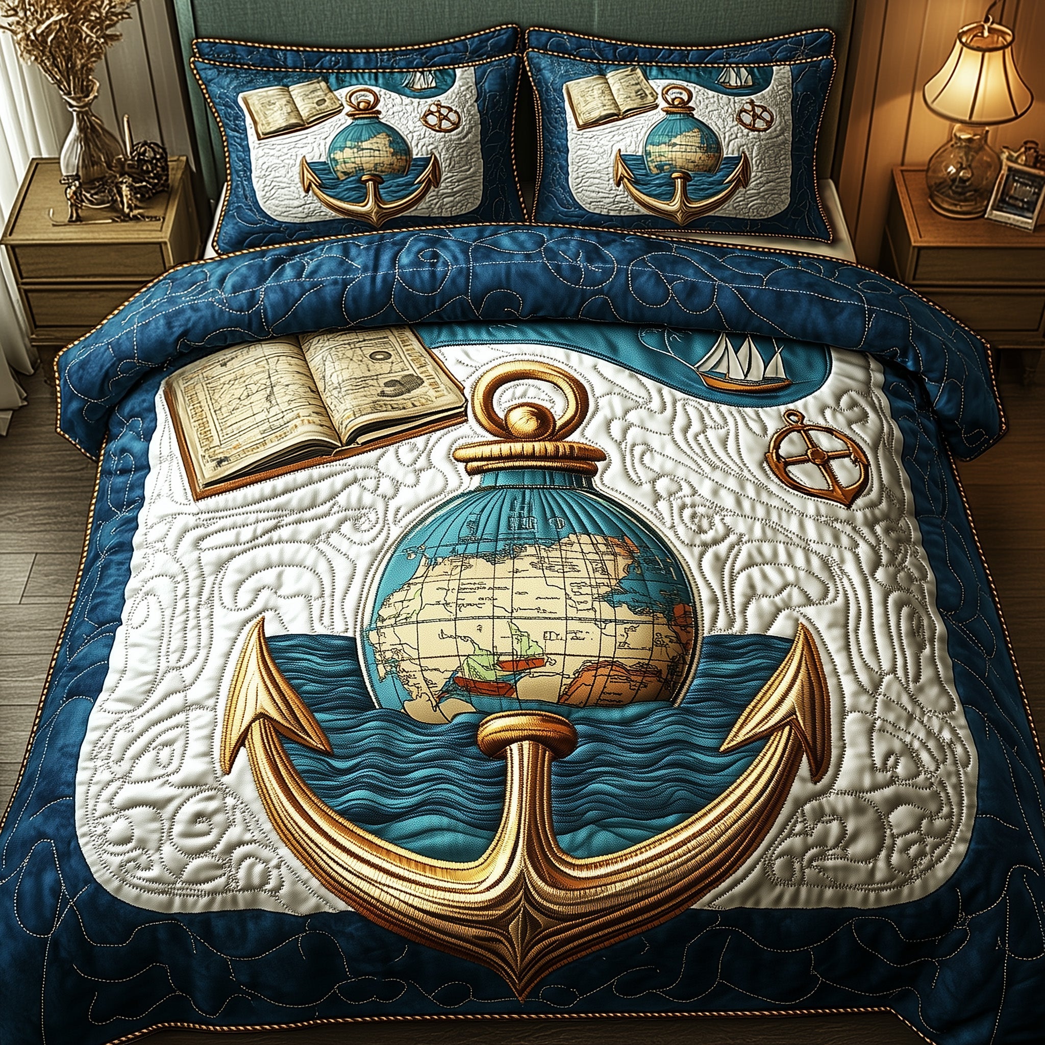 Nautical Quilted Bedding Set Duvet Cover Bed Sheet Gifts For Lighthouse Lovers