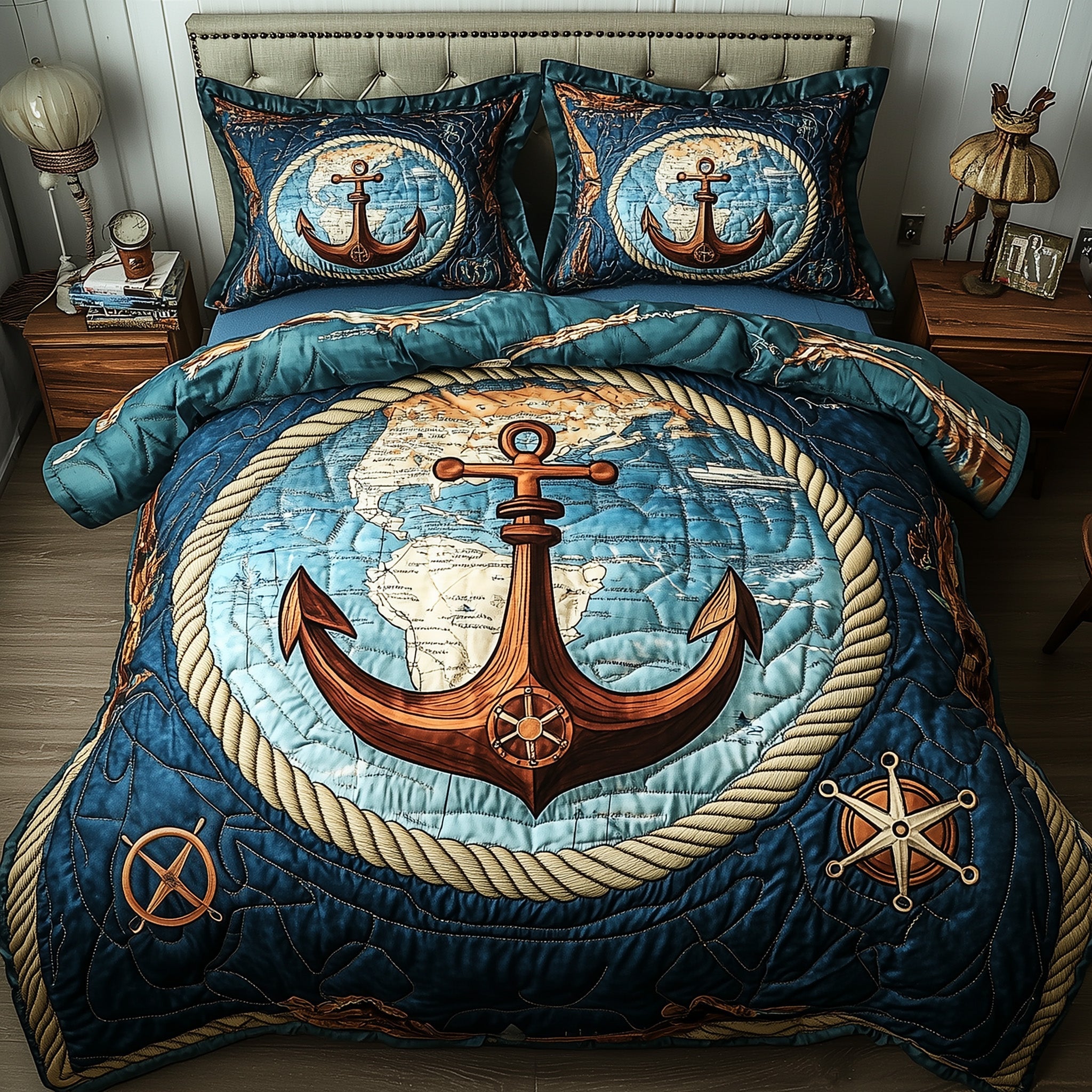 Nautical Quilted Bedding Set Duvet Cover Bed Sheet Lighthouse Gifts Items