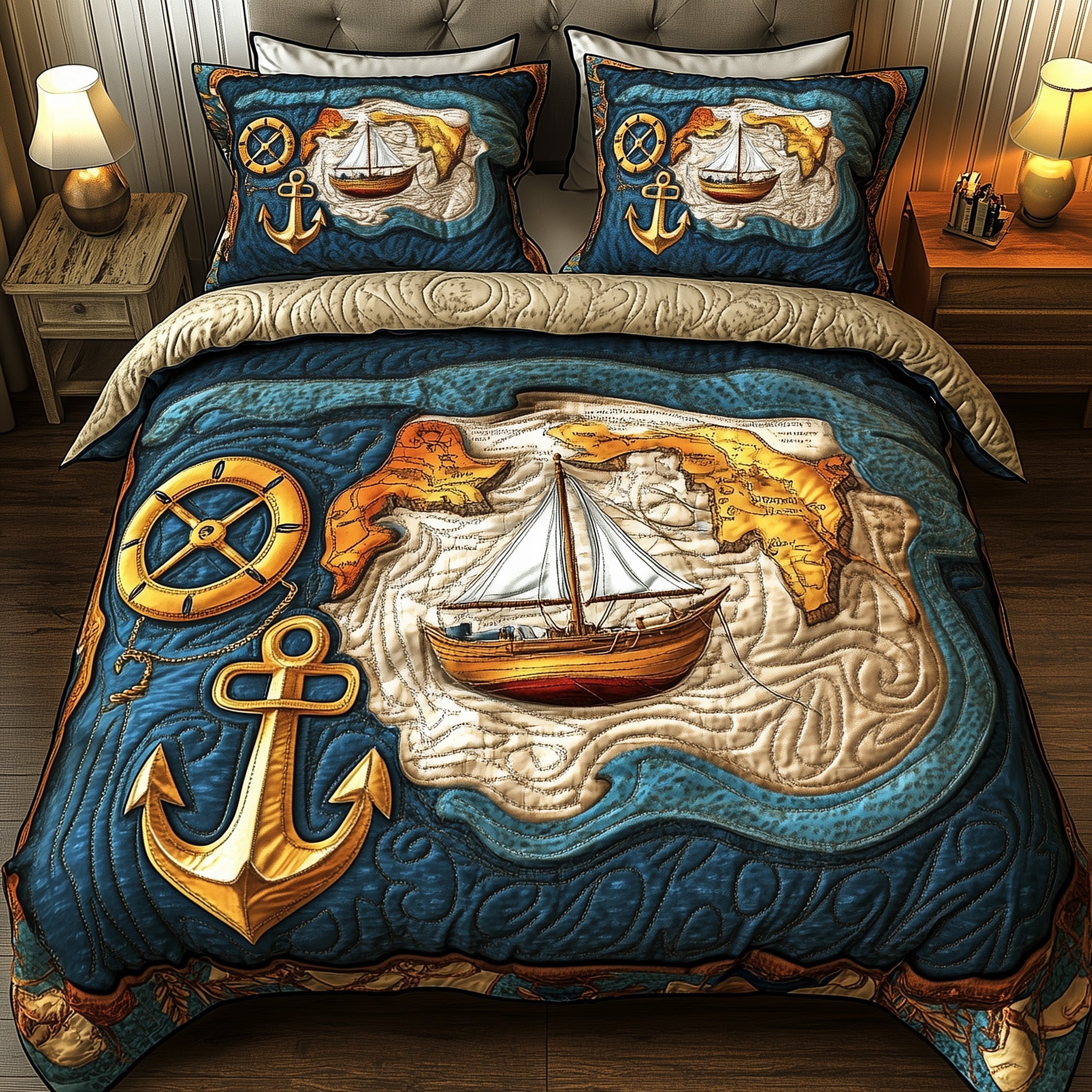 Nautical Quilted Bedding Set Duvet Cover Bed Sheet Unique Lighthouse Gifts