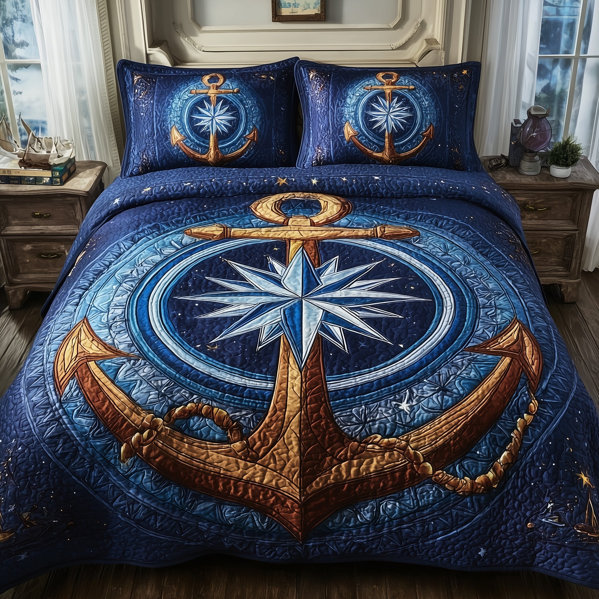 Nautical Quilted Bedding Set Duvet Cover Bedspread Great Lighthouse Gifts