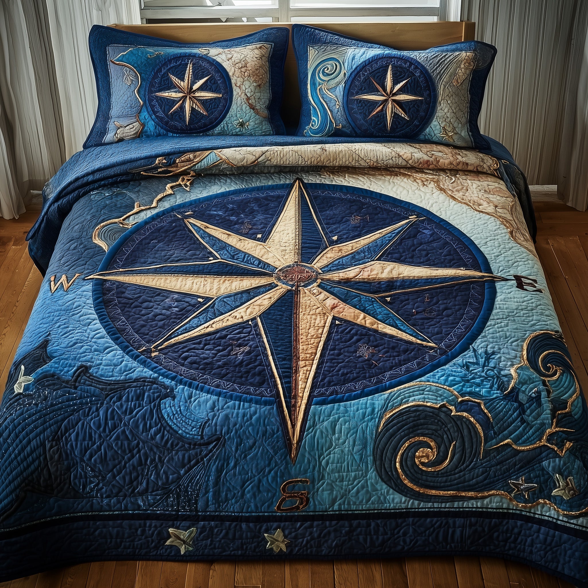Nautical Quilted Bedding Set Duvet Cover Bedspread Lighthouse Chrismas Presents