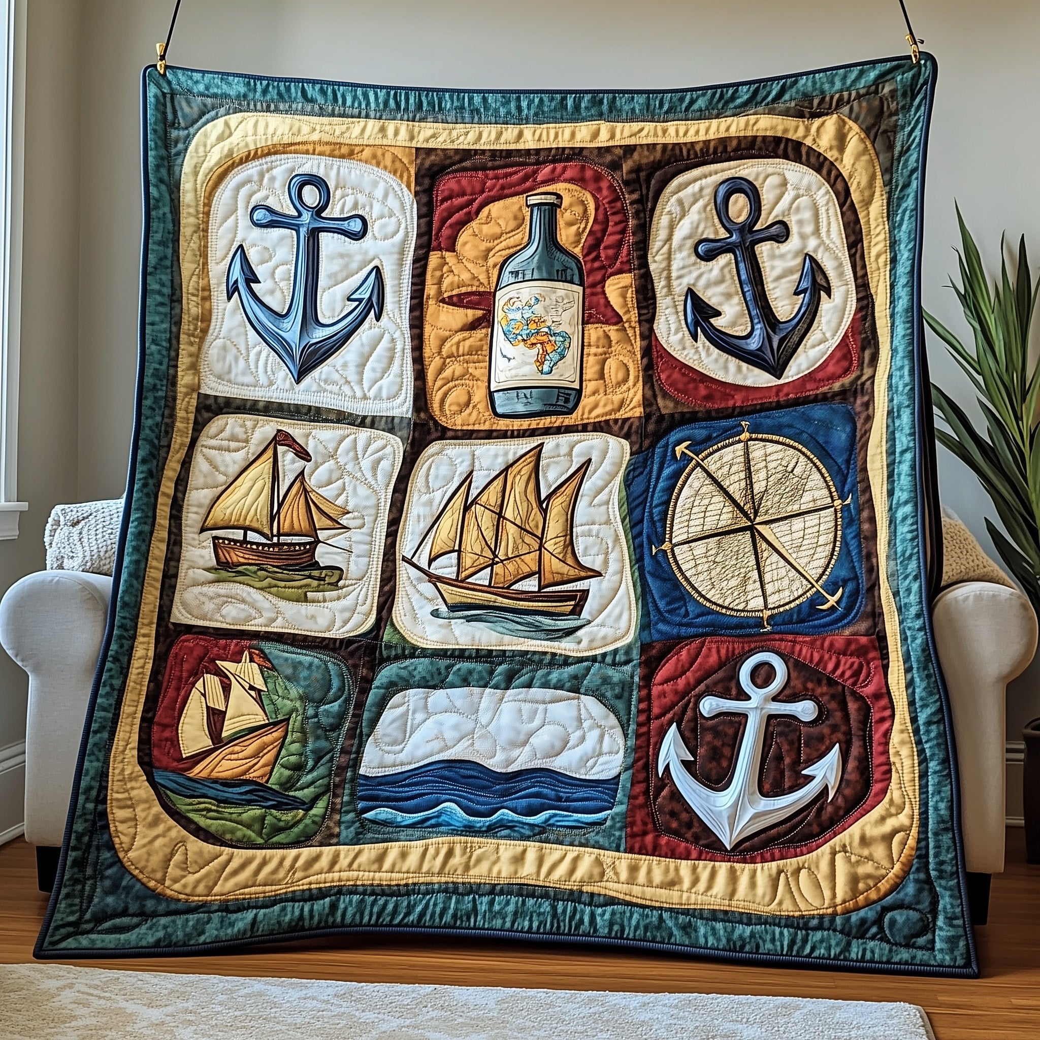 Nautical Quilted Blanket Christmas Quilt Blanket Gift Idea