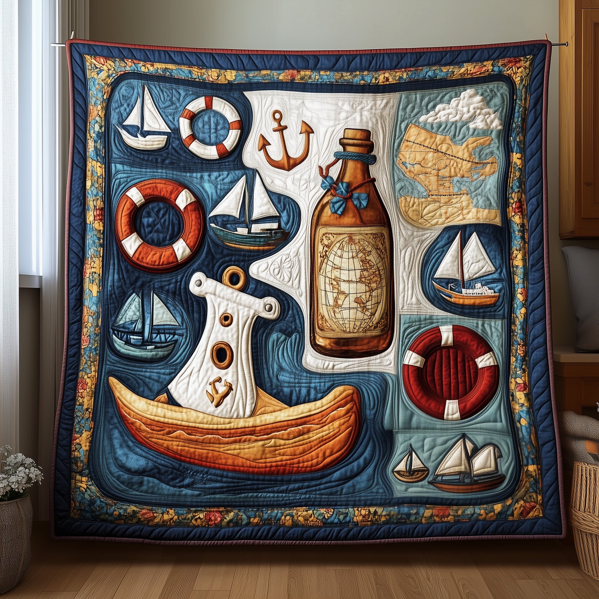 Nautical Quilted Blanket Christmas Theme Quilted Blanket Throw