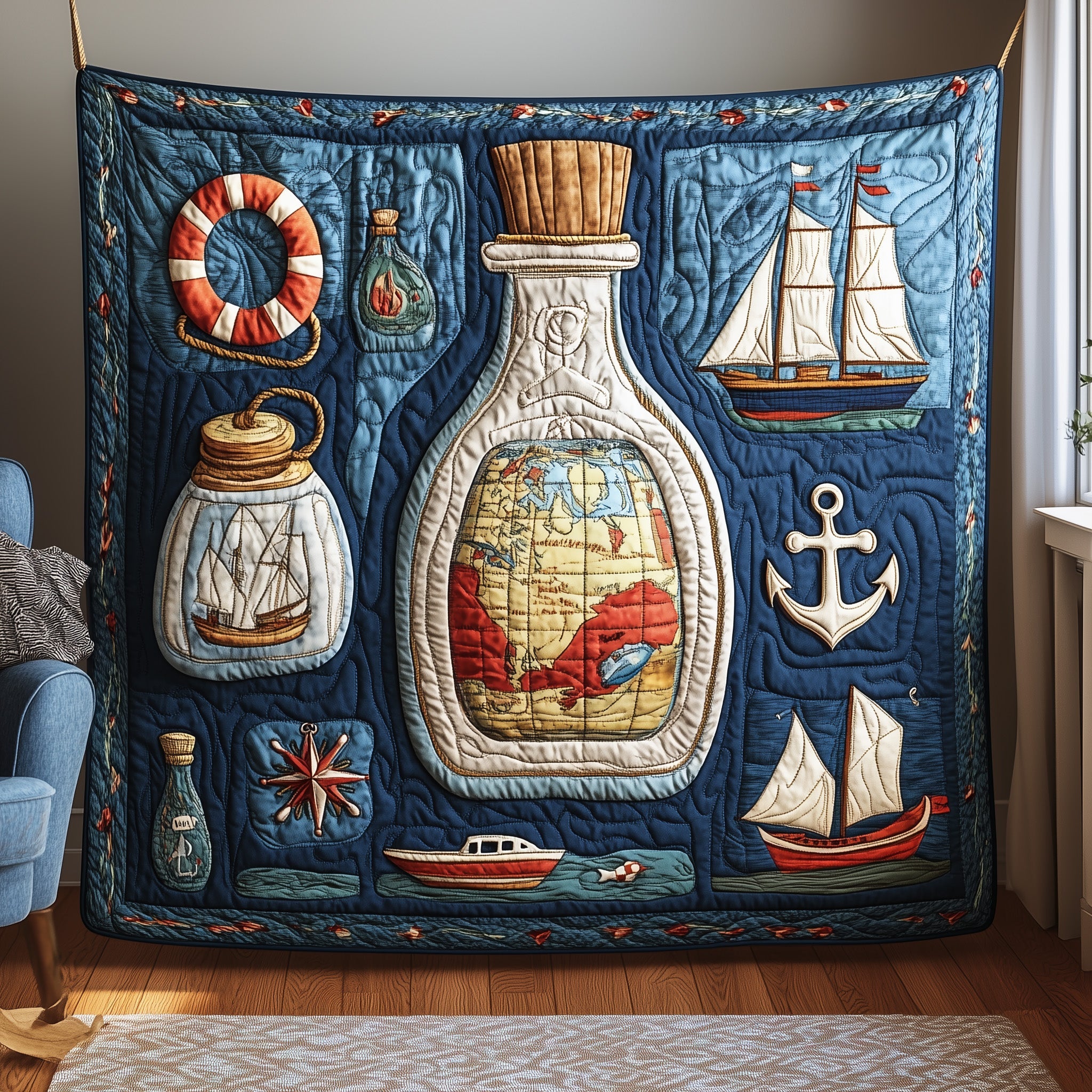 Nautical Quilted Blanket Cozy Winter Quilted Blanket