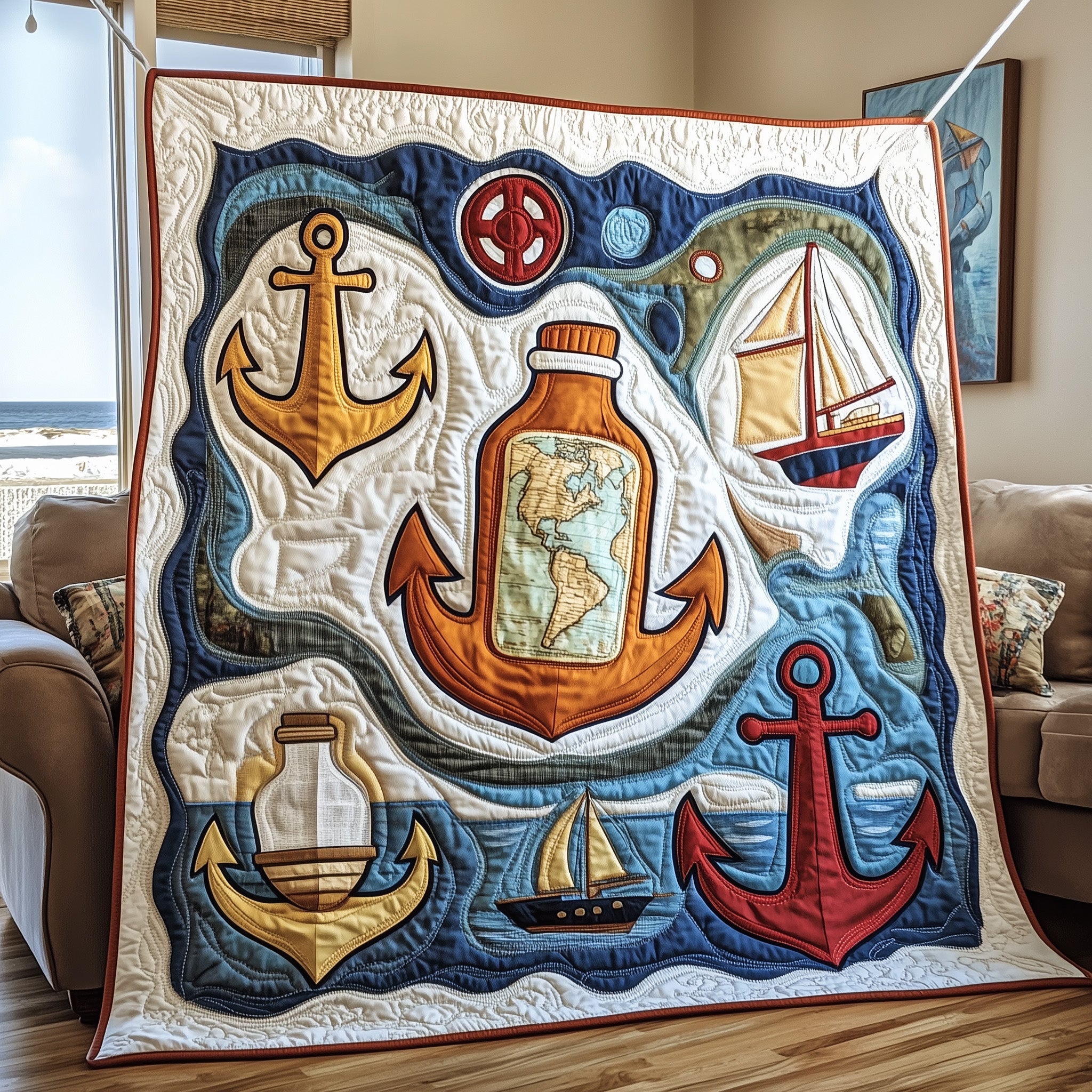 Nautical Quilted Blanket Festive Quilted Blanket for Couch & Bed