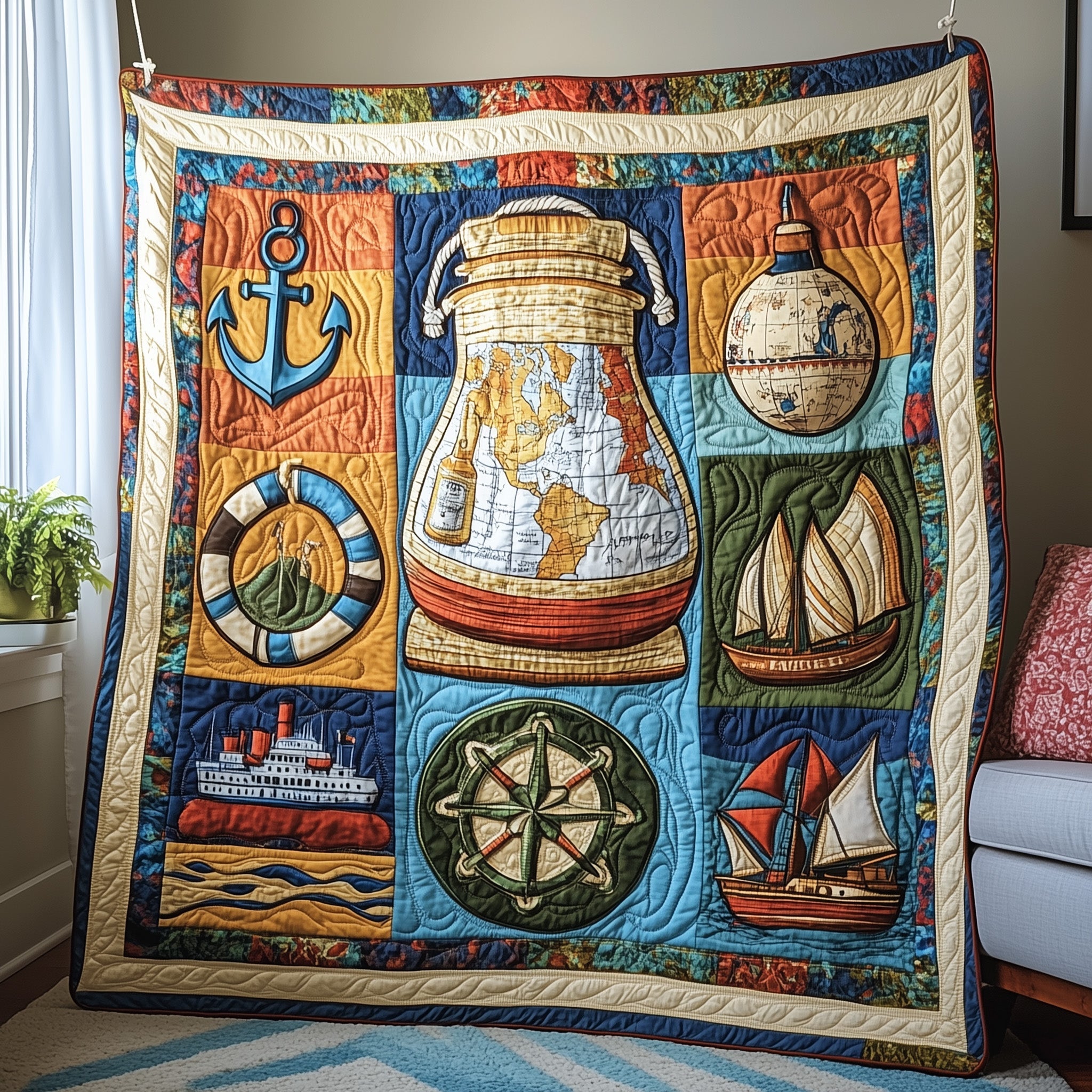 Nautical Quilted Blanket Holiday Quilt Blanket Gift
