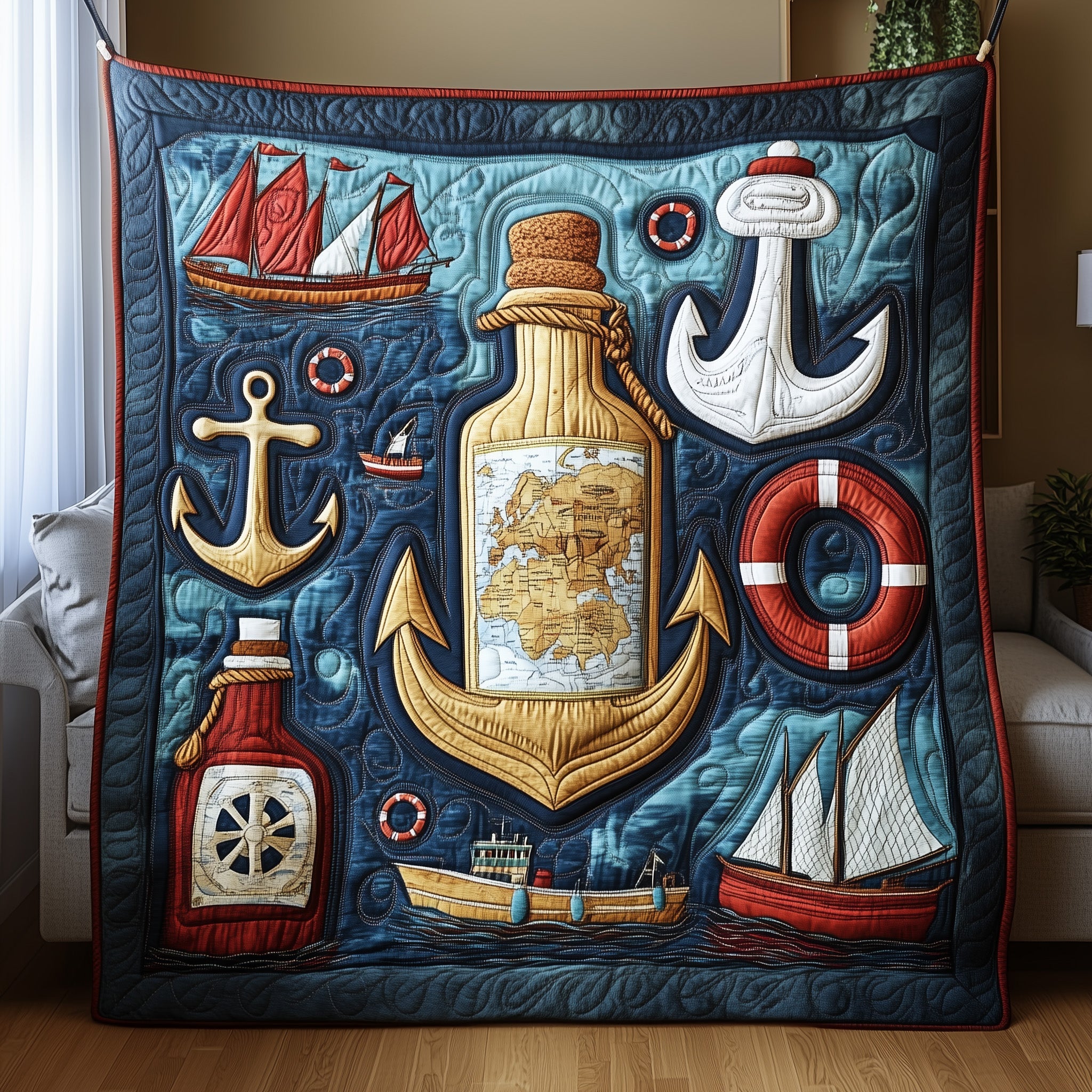 Nautical Quilted Blanket Holiday Quilted Throw Blanket Gift Idea