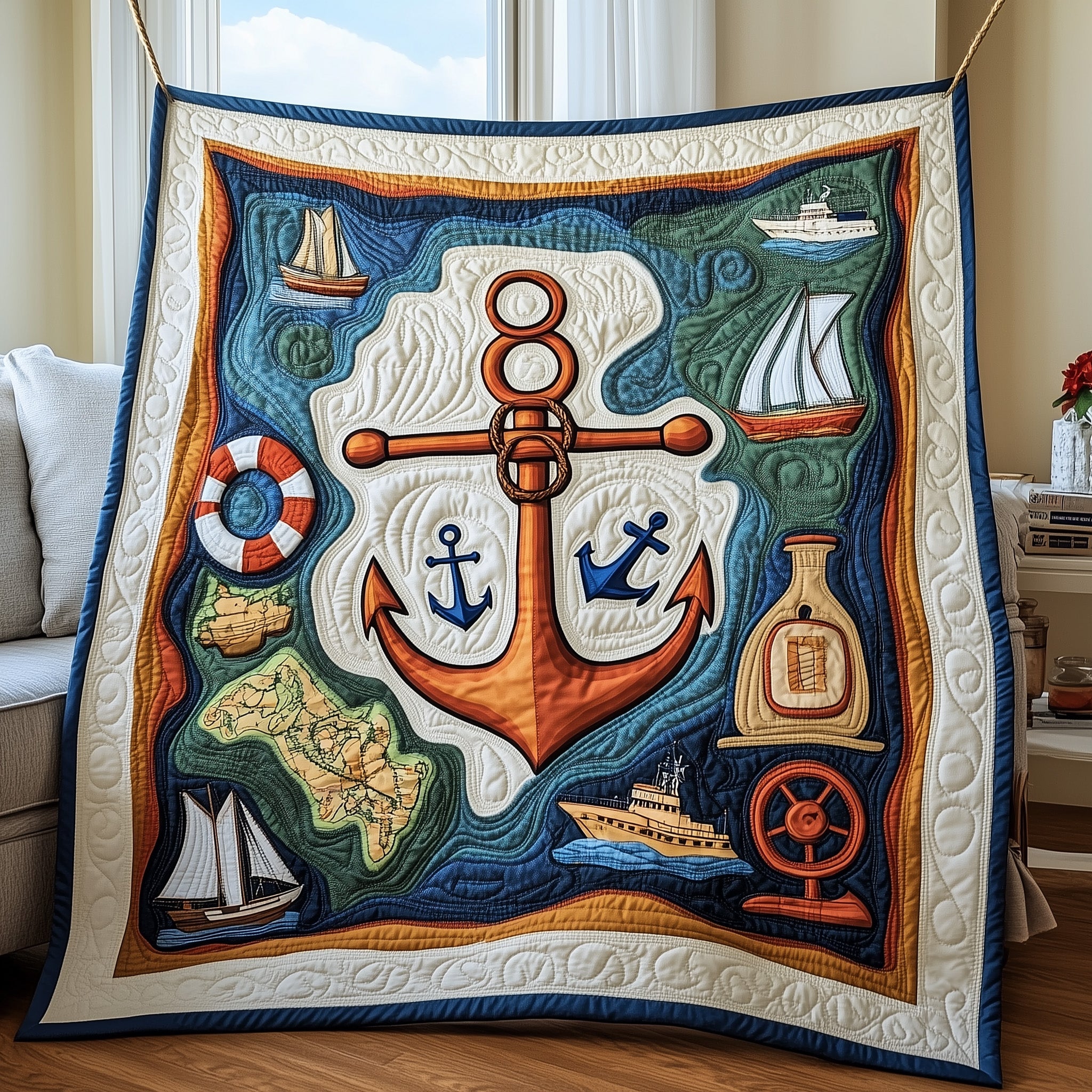 Nautical Quilted Blanket Holiday Season Quilted Throw Blanket