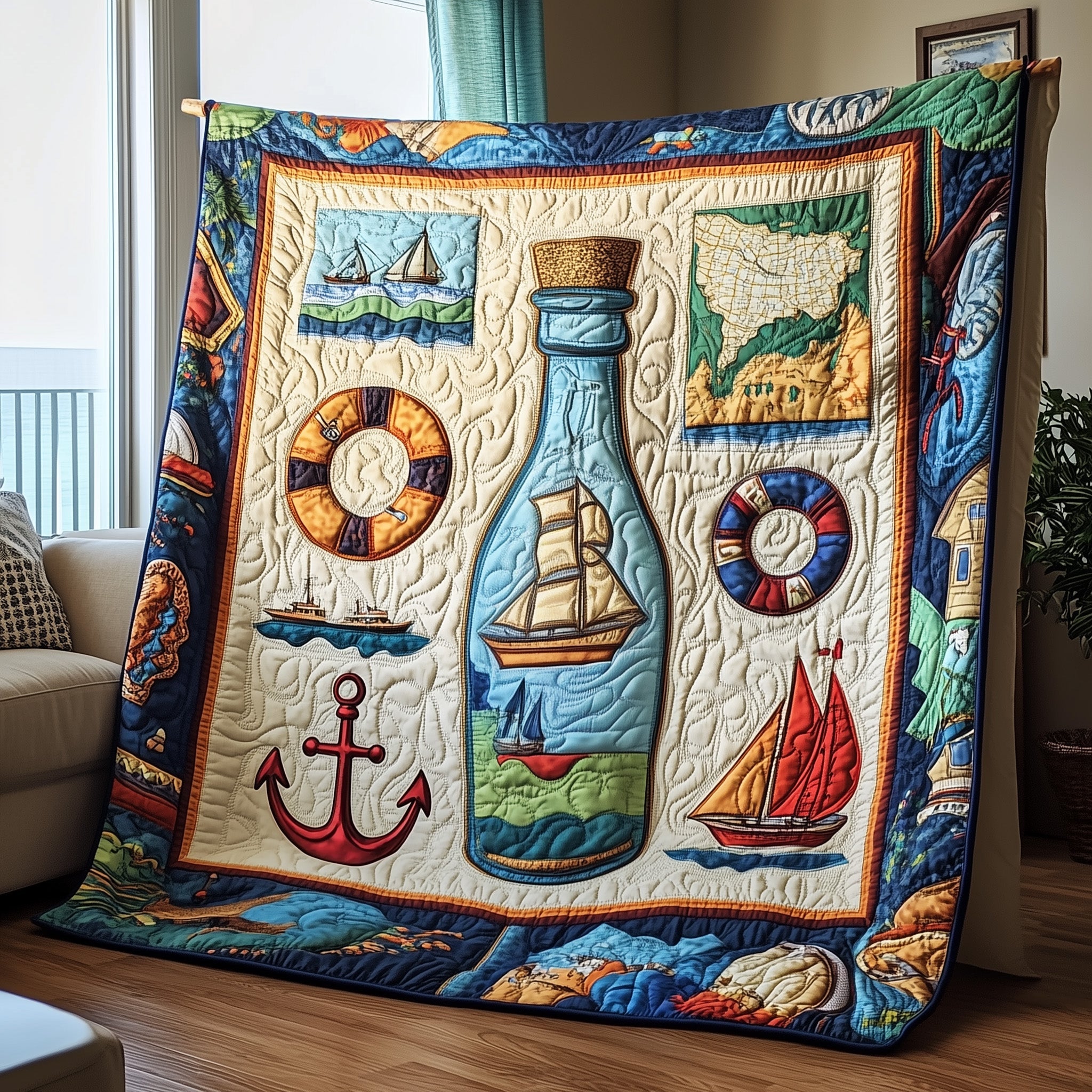 Nautical Quilted Blanket Merry Christmas Quilt Blanket Decor