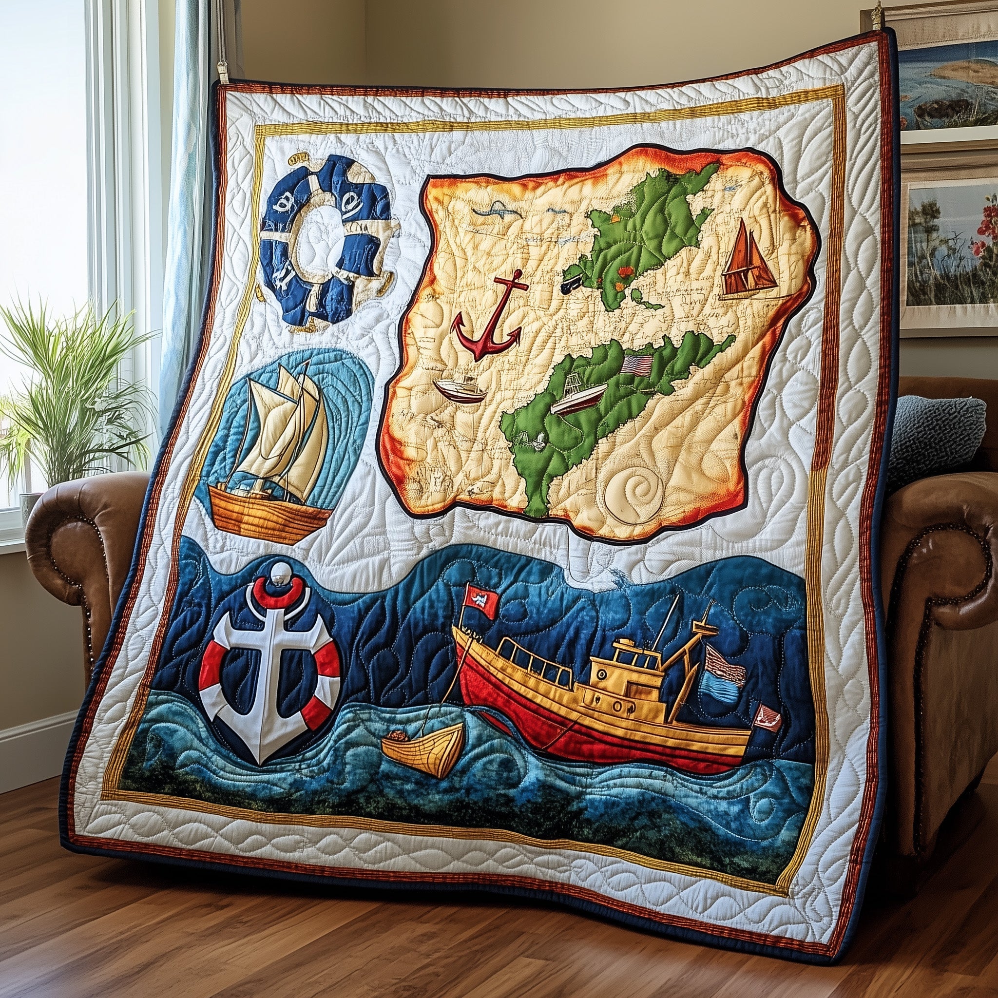 Nautical Quilted Blanket Quilt Blanket Gift for Family Gatherings