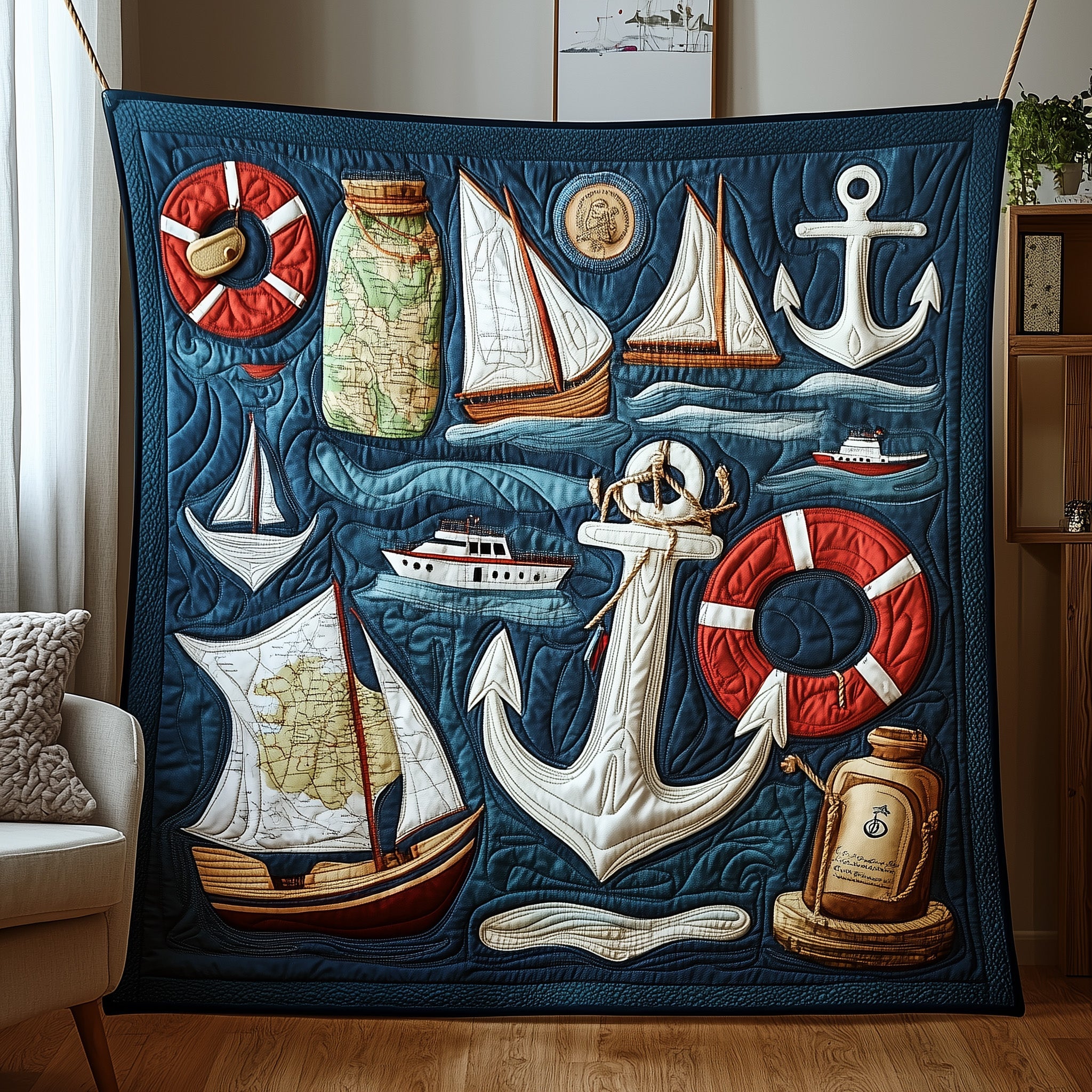 Nautical Quilted Blanket Quilted Blanket for Christmas Decor