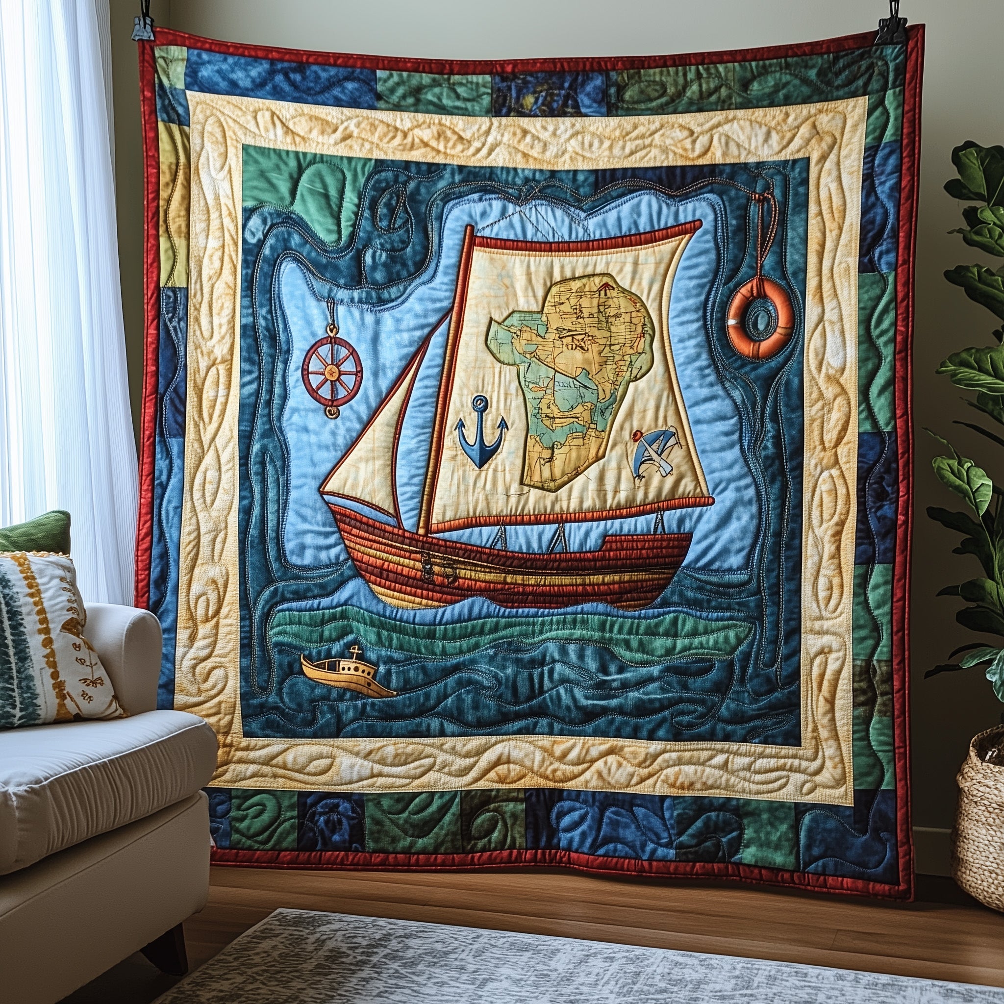 Nautical Quilted Blanket Quilted Throw Blanket Gift Idea for Loved Ones