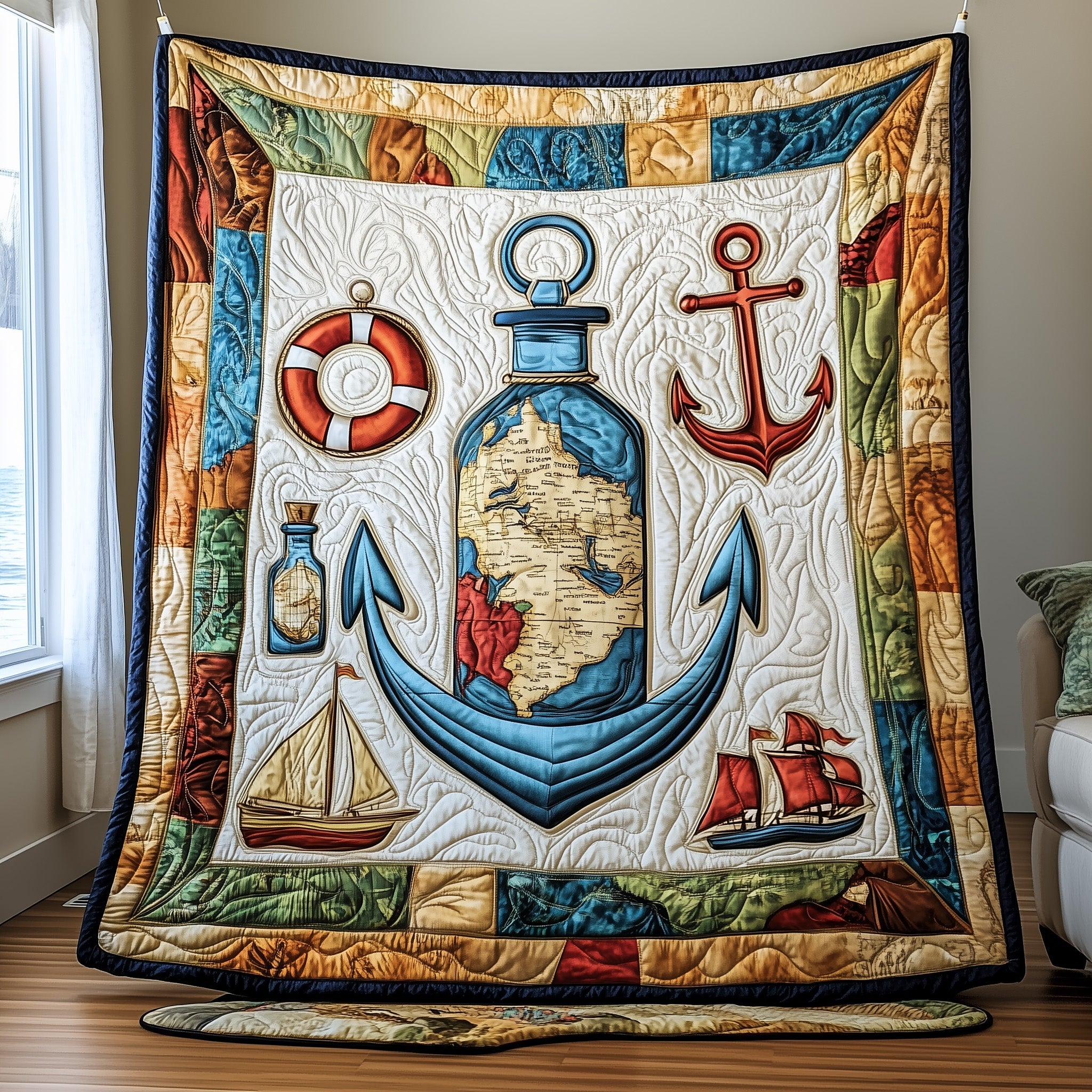 Nautical Quilted Blanket Xmas Quilted Blanket Gift for Family