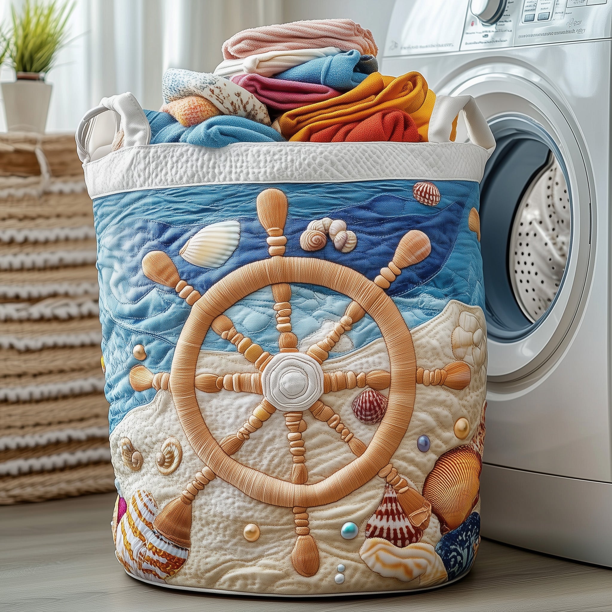 Nautical Quilted Laundry Basket Anchor Gifts Ocean