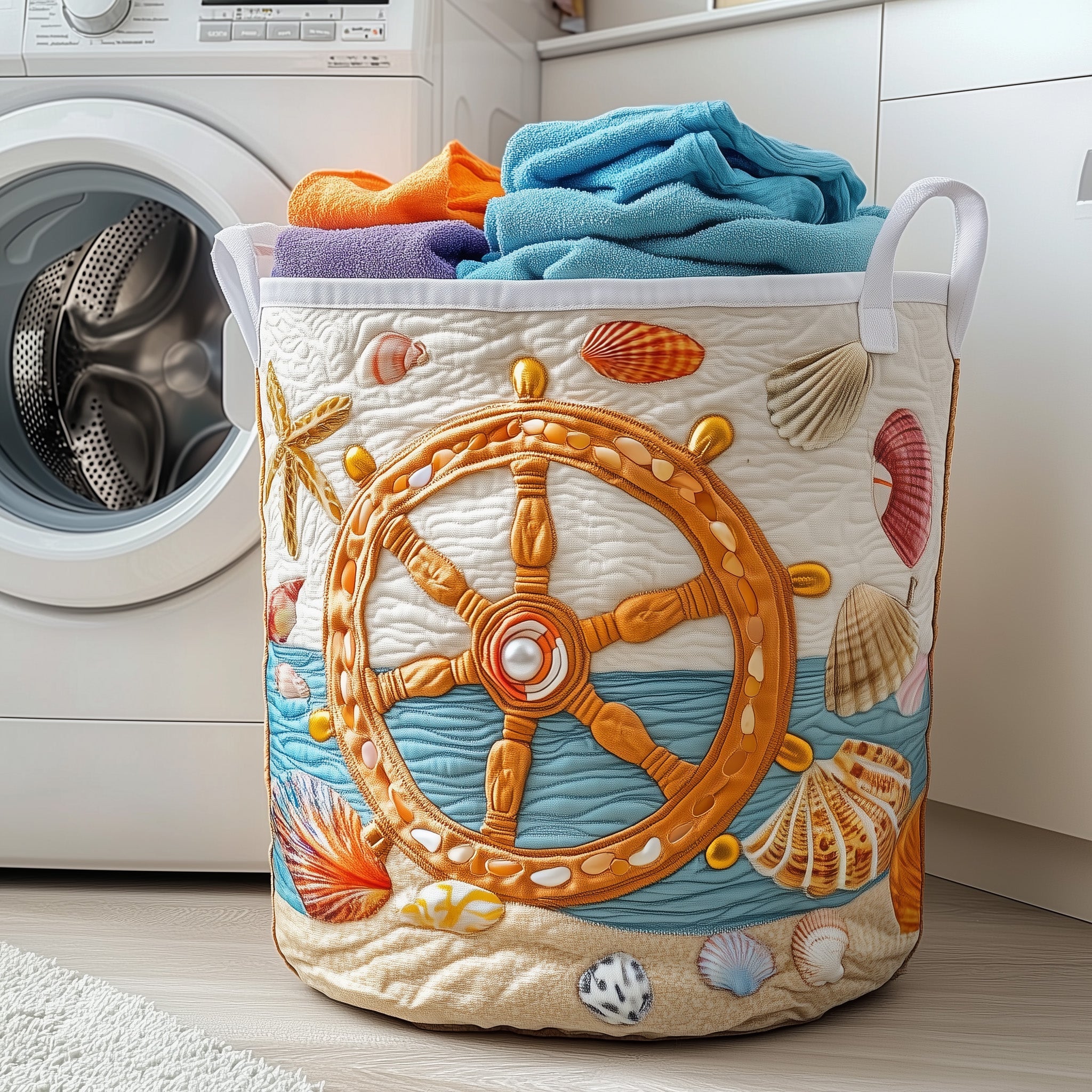 Nautical Quilted Laundry Basket Gifts With Anchors On Them