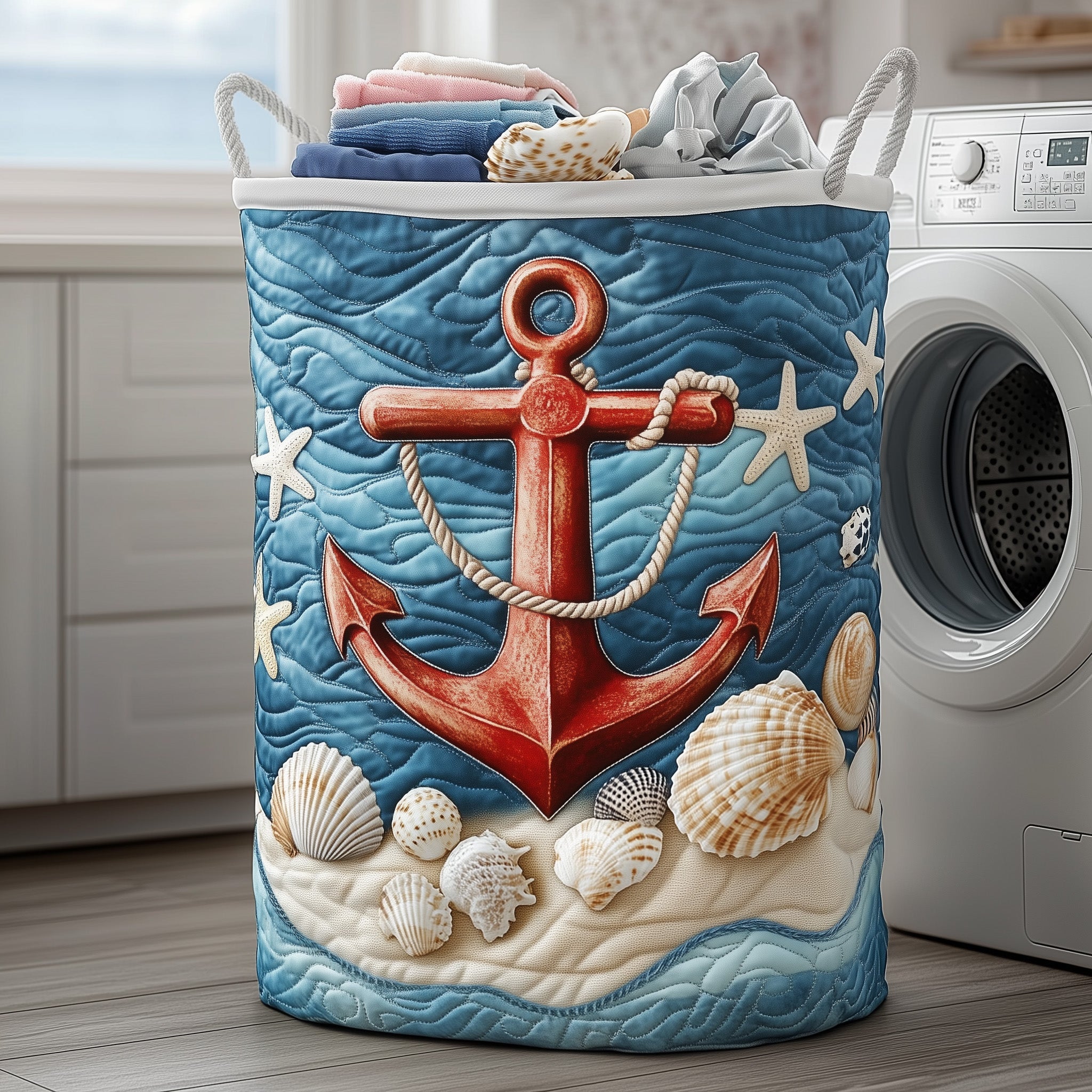 Nautical Quilted Laundry Basket Navy Anchor Gifts
