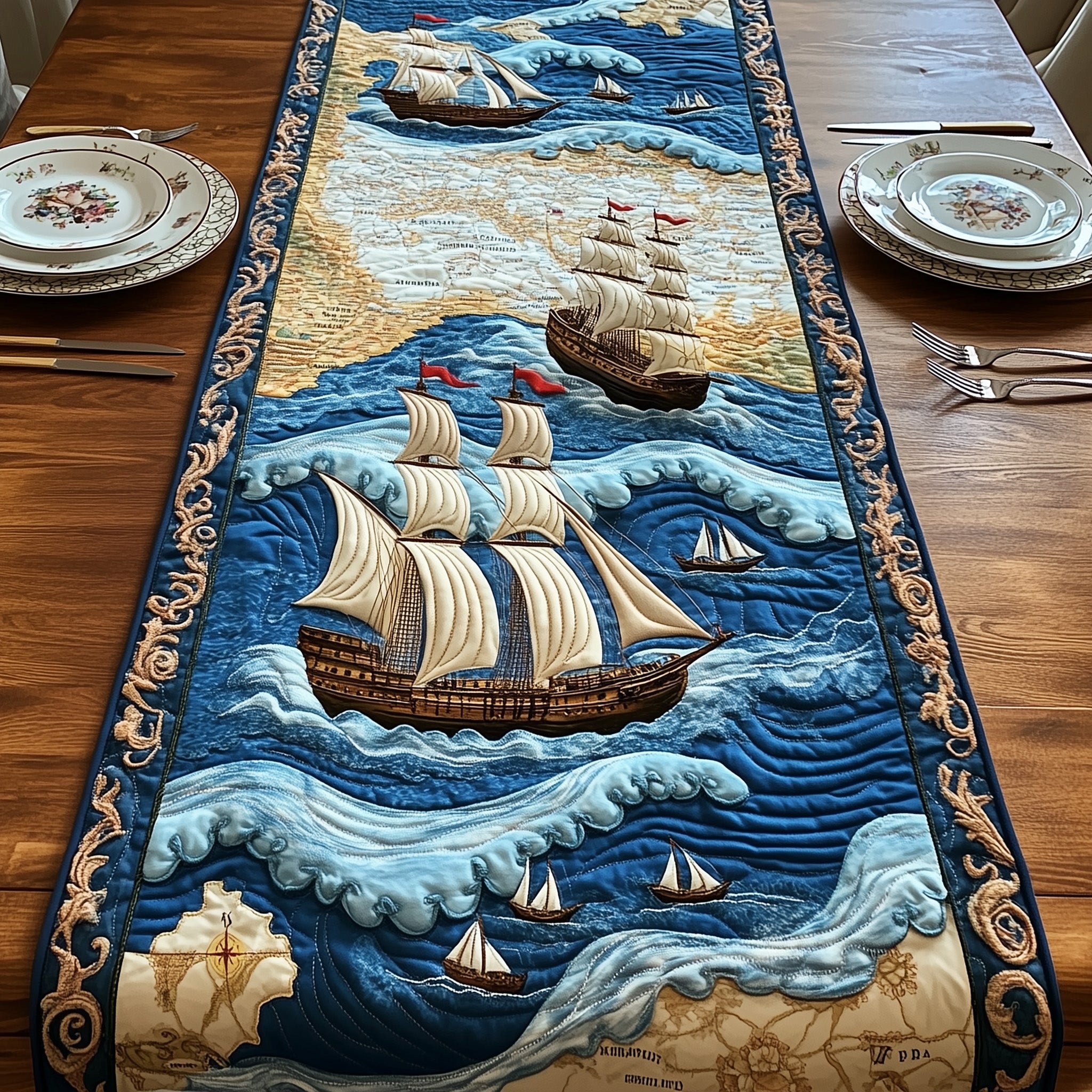Nautical Quilted Table Runner Christmas Table Runner Gift Idea