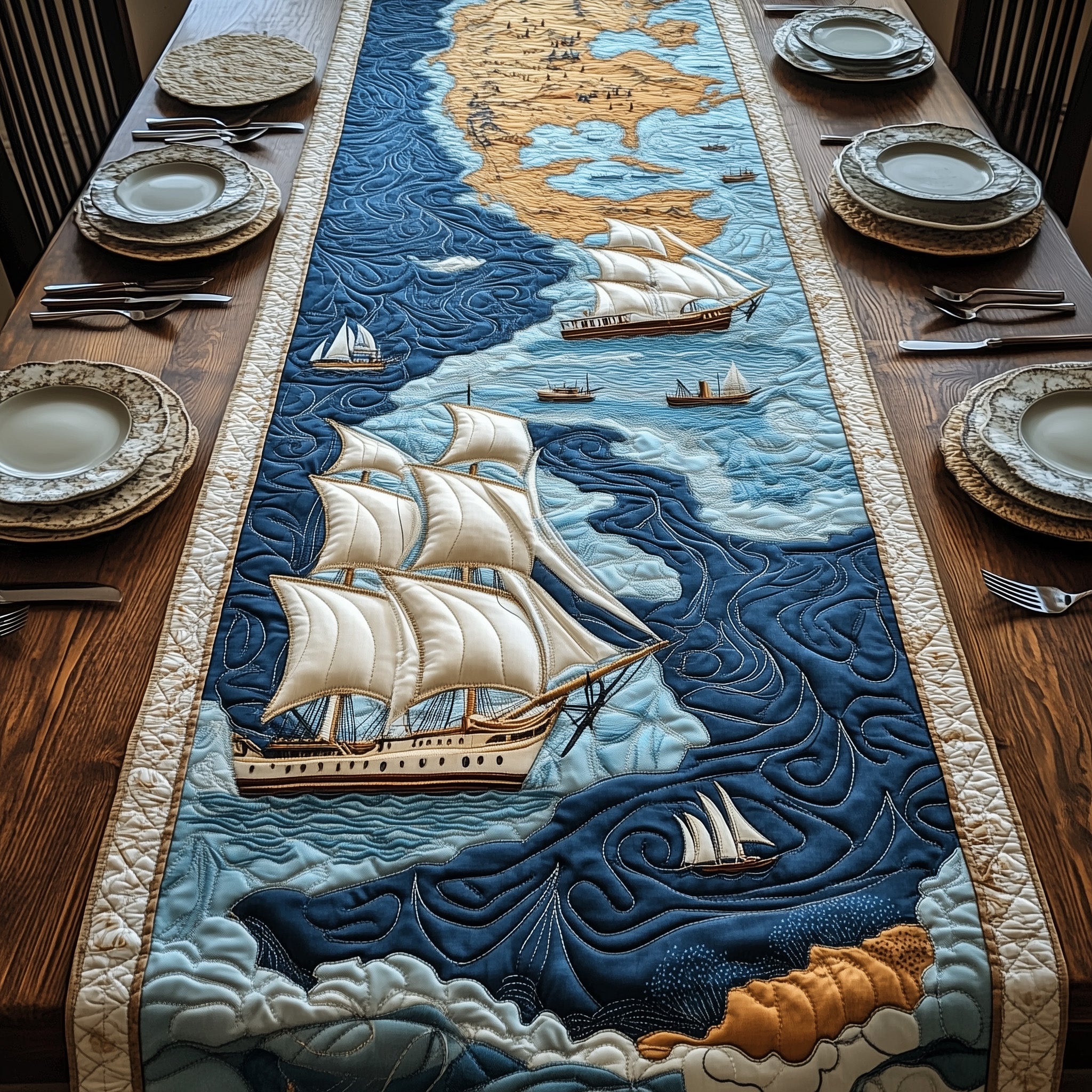 Nautical Quilted Table Runner Holiday Banquet Table Runner
