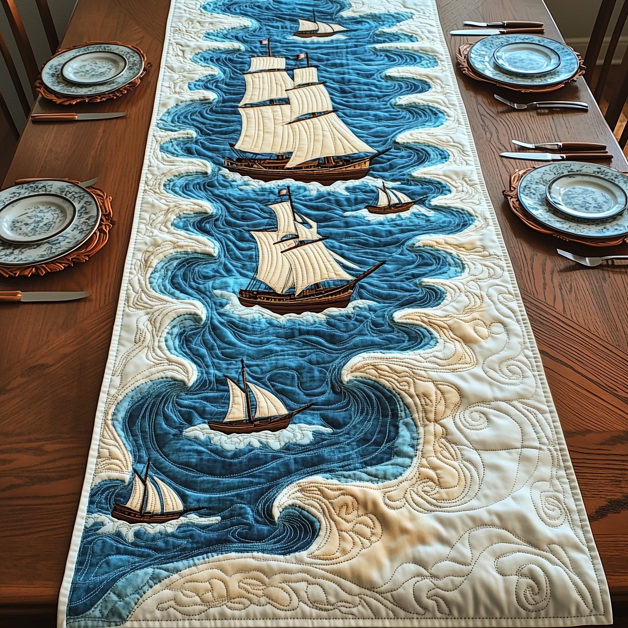 Nautical Quilted Table Runner Merry Christmas Table Runner Decor