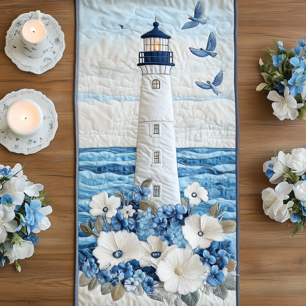 Nautical Radiance Quilted Table Runner Dinner Table Decor Ideas Lighthouse Presents