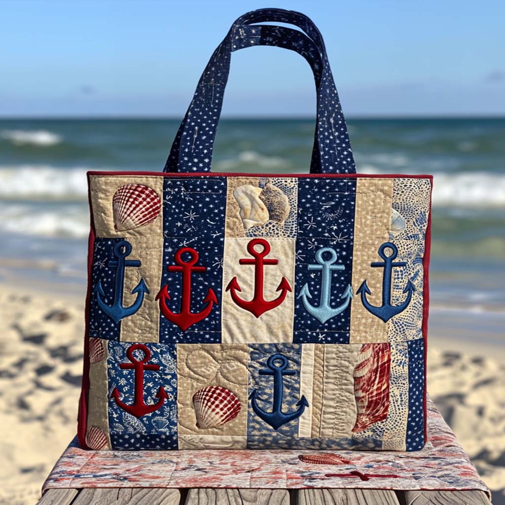 Nautical Rows Quilted Tote Bag Ocean Themed Gift Ideas