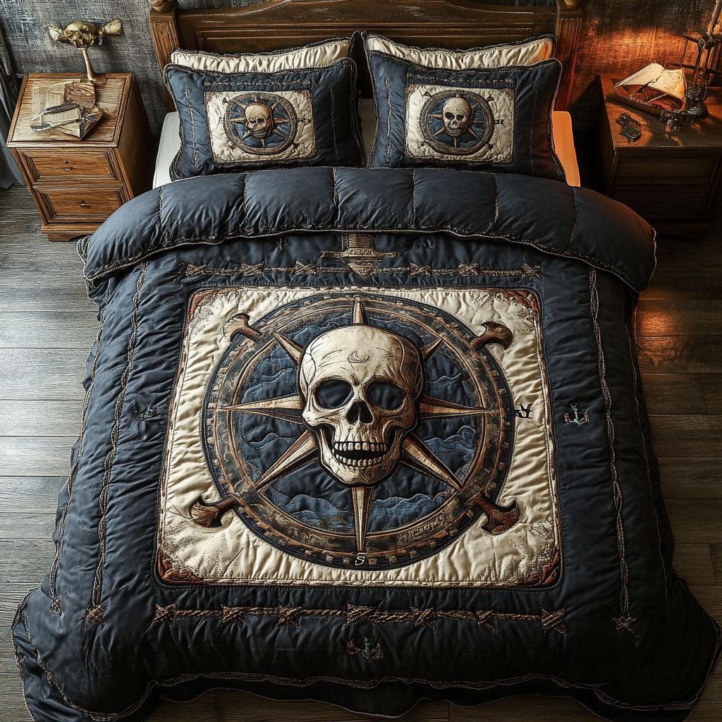 Nautical Skull Quilted Bedding Set Duvet Cover Bedspread Bedroom Decor Presents