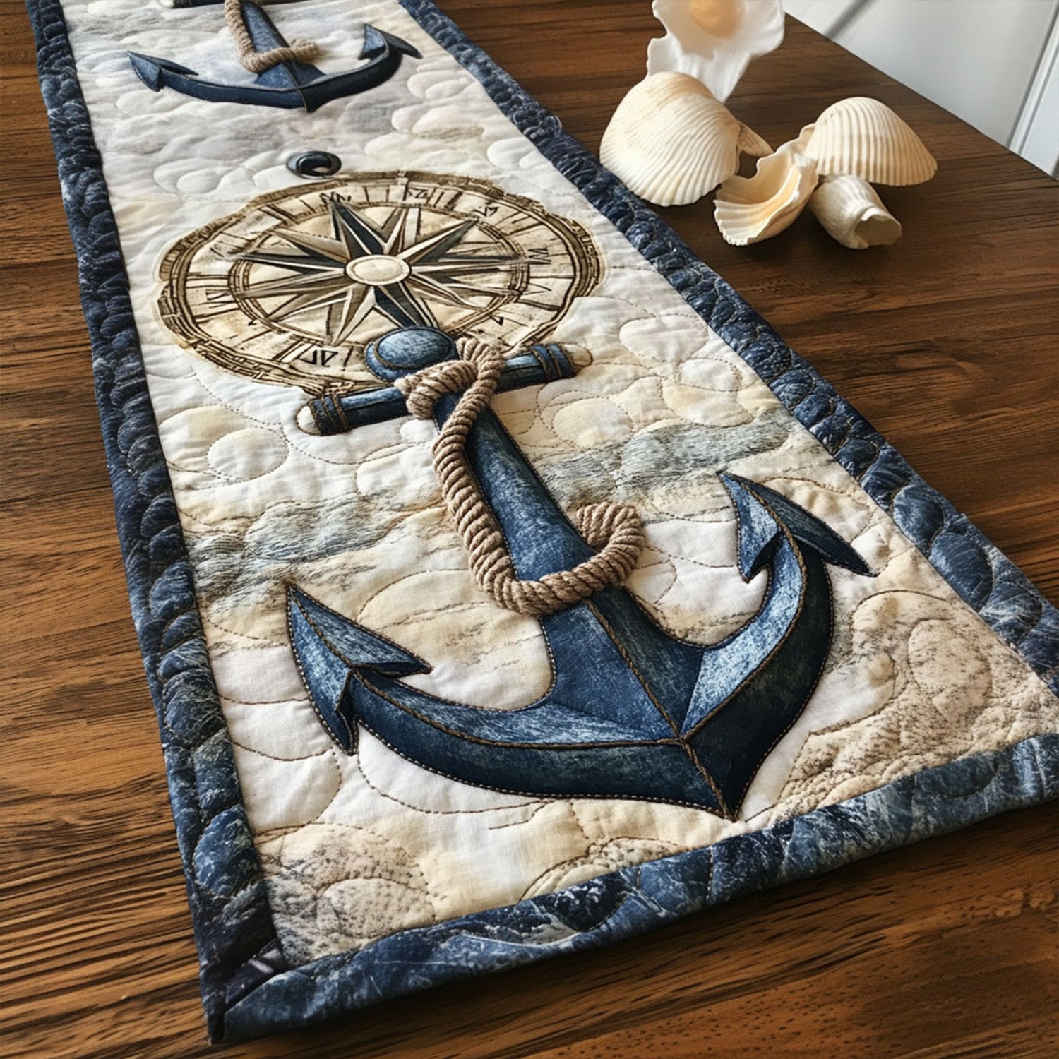 Nautical Twilight Quilted Table Runner Kitchen Table Decor Marine Anchor Gifts