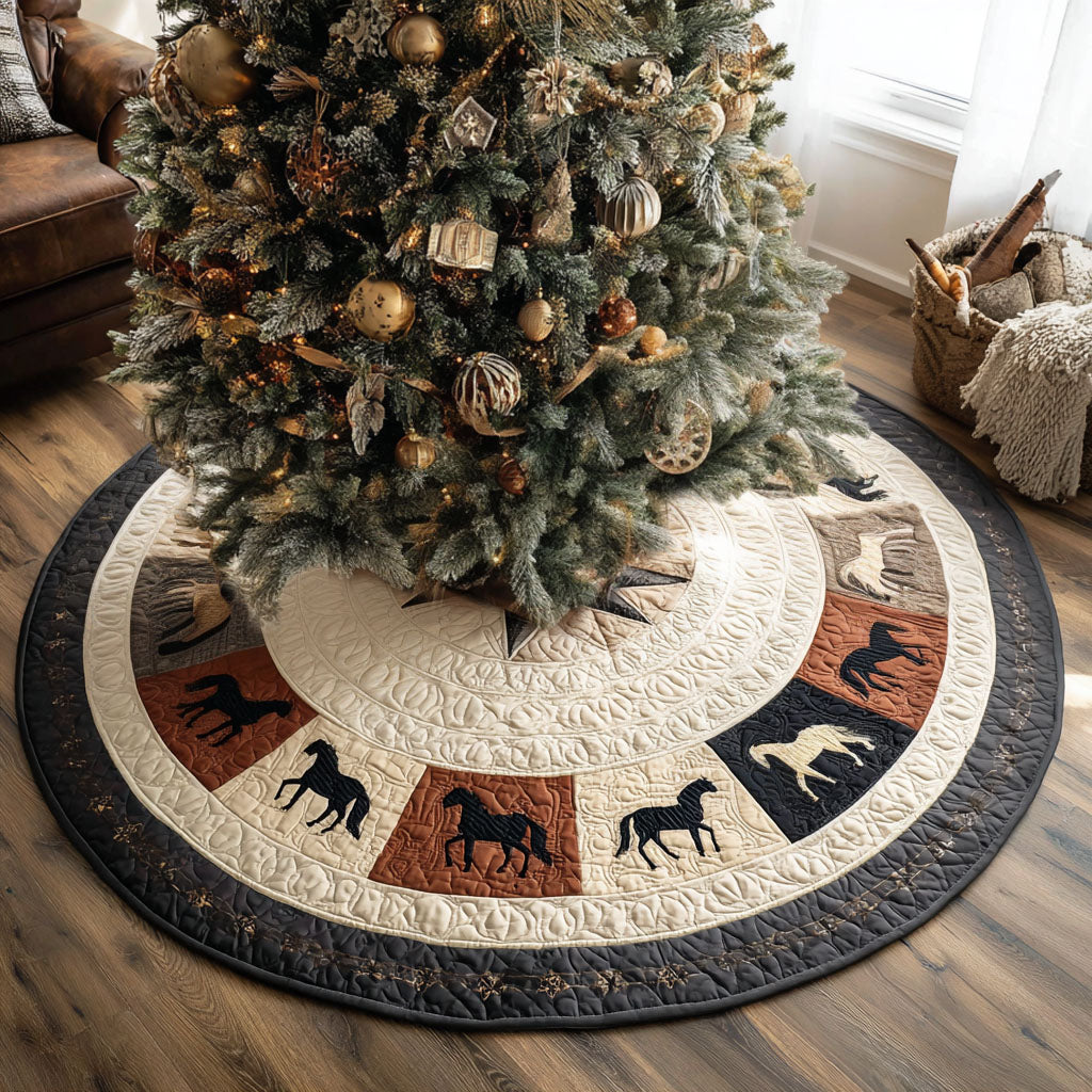 Navajo Horizon Christmas Quilted Tree Skirt Winter Holiday Decor Christmas Gifts For Horse Racing Lovers