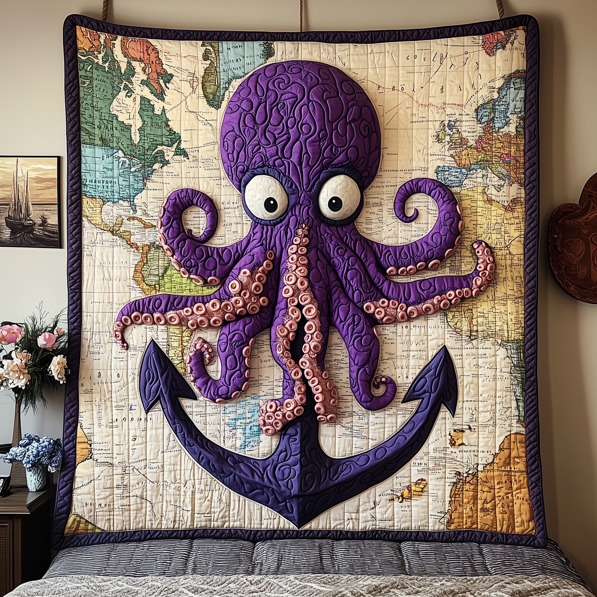 Navigator of the Deep Quilted Blanket Merchandise Throw BlanketOctopus Gifts For Adults