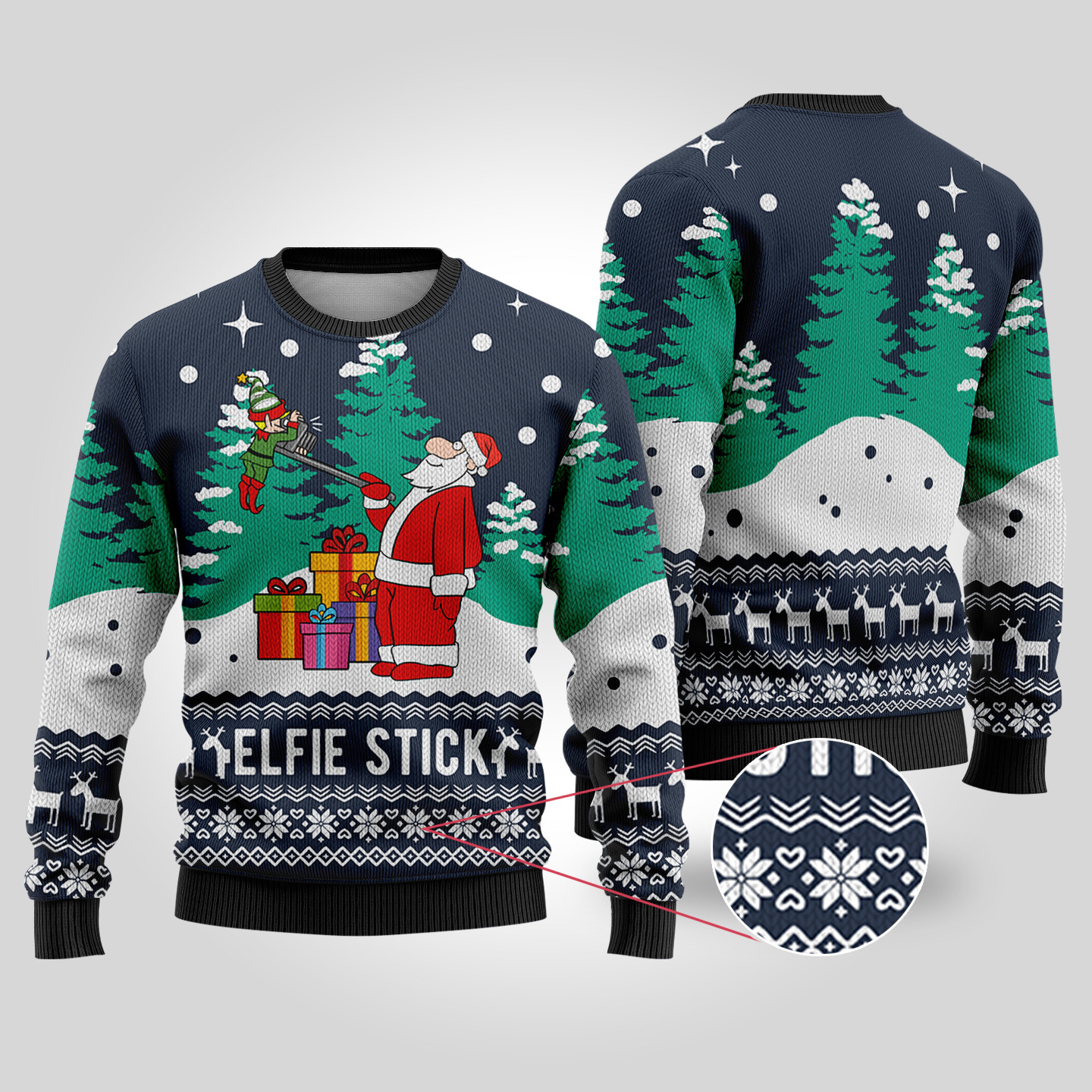 Navy Elf Santa Selfie Funny Ugly Christmas Sweater Heartwarming Christmas Gift Sweater for Him or Her