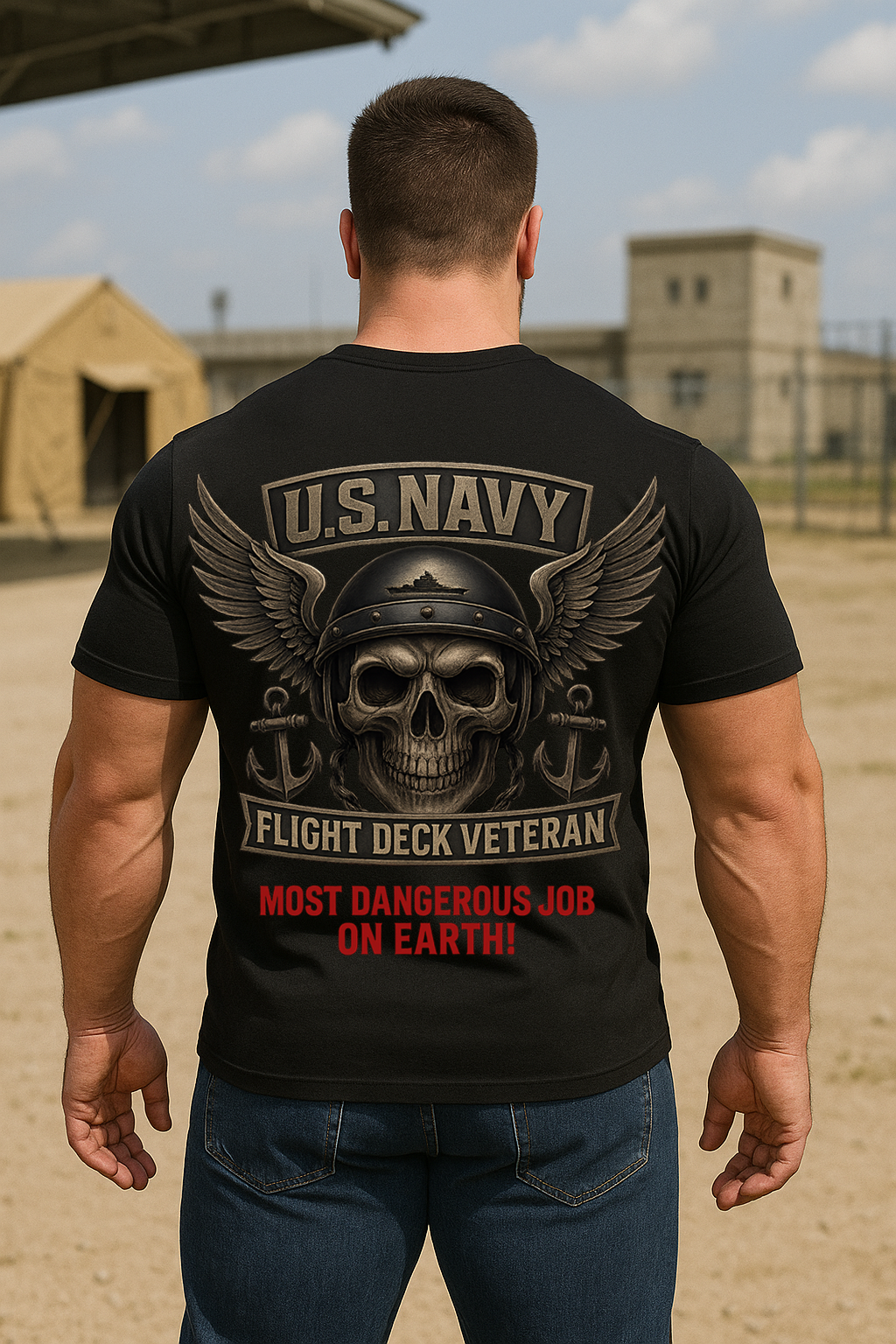 Navy Flight Deck Veteran Tee Patriotic Military Skull Shirt Gift for Veteran Day