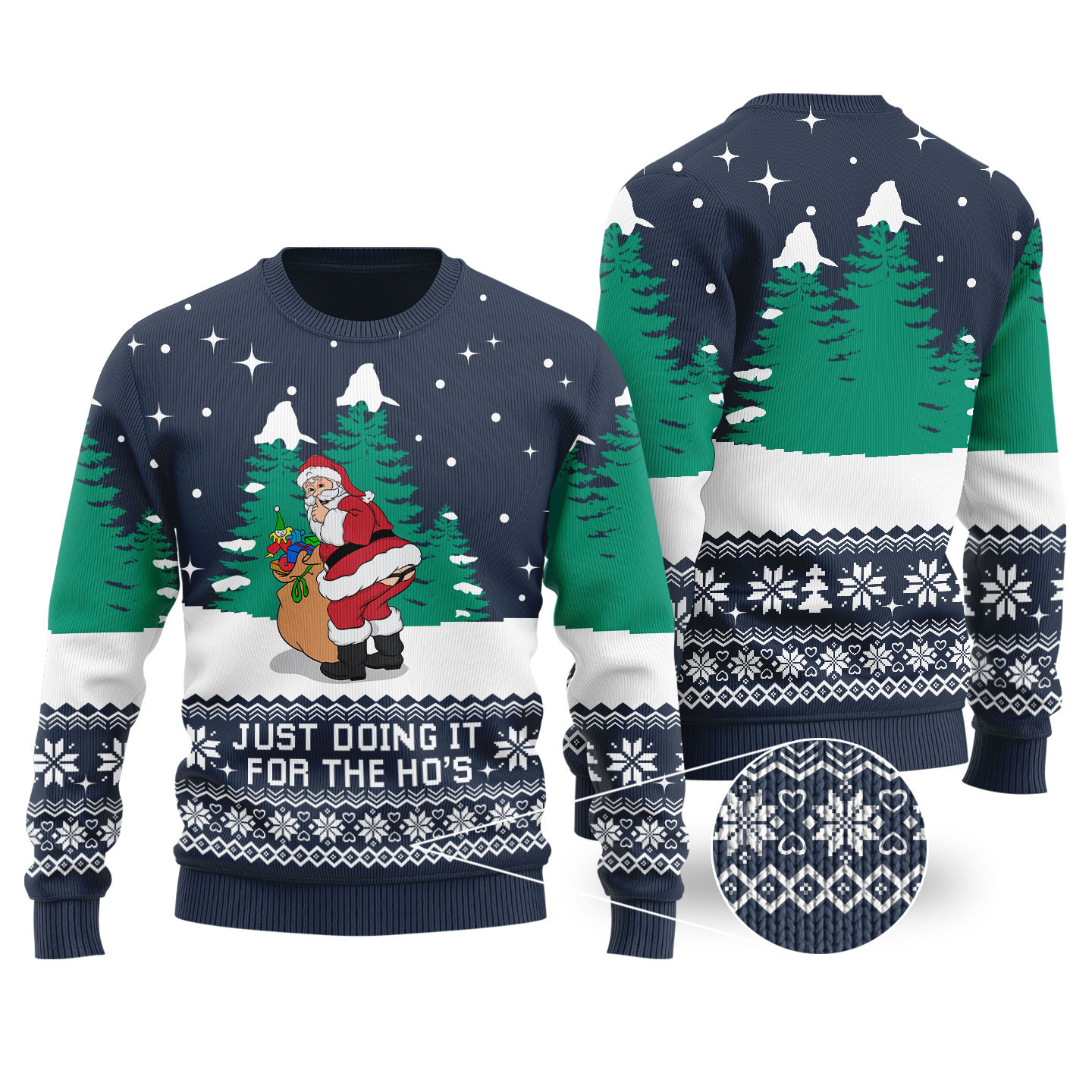Navy Funny Santa Just Doing It For The Hos Ugly Sweater Popular Holiday Gift Merch for Everyone