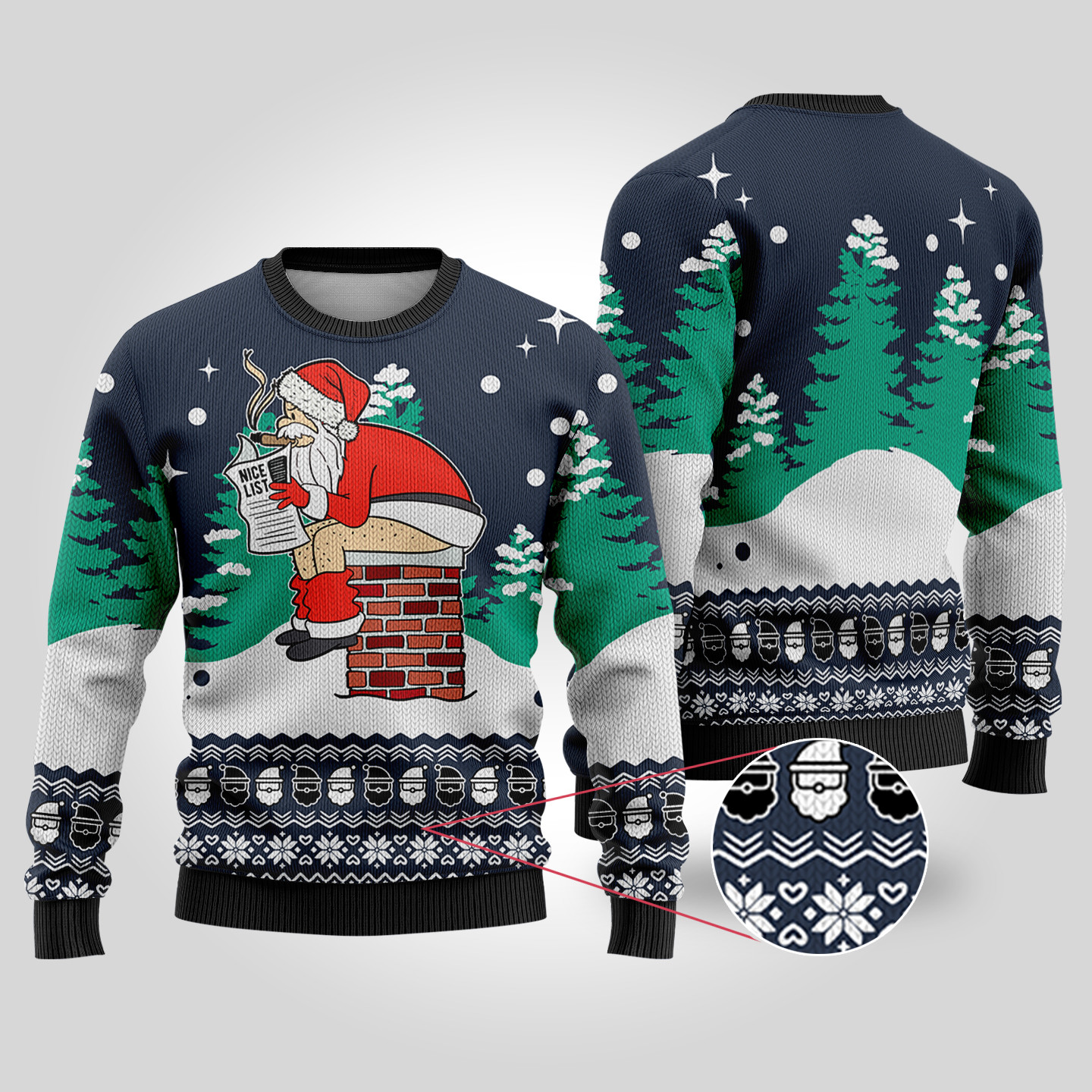 Navy Funny Santa Naughty Or Nice List Christmas Sweater Merry Christmas Sweatshirt for Holiday Fun